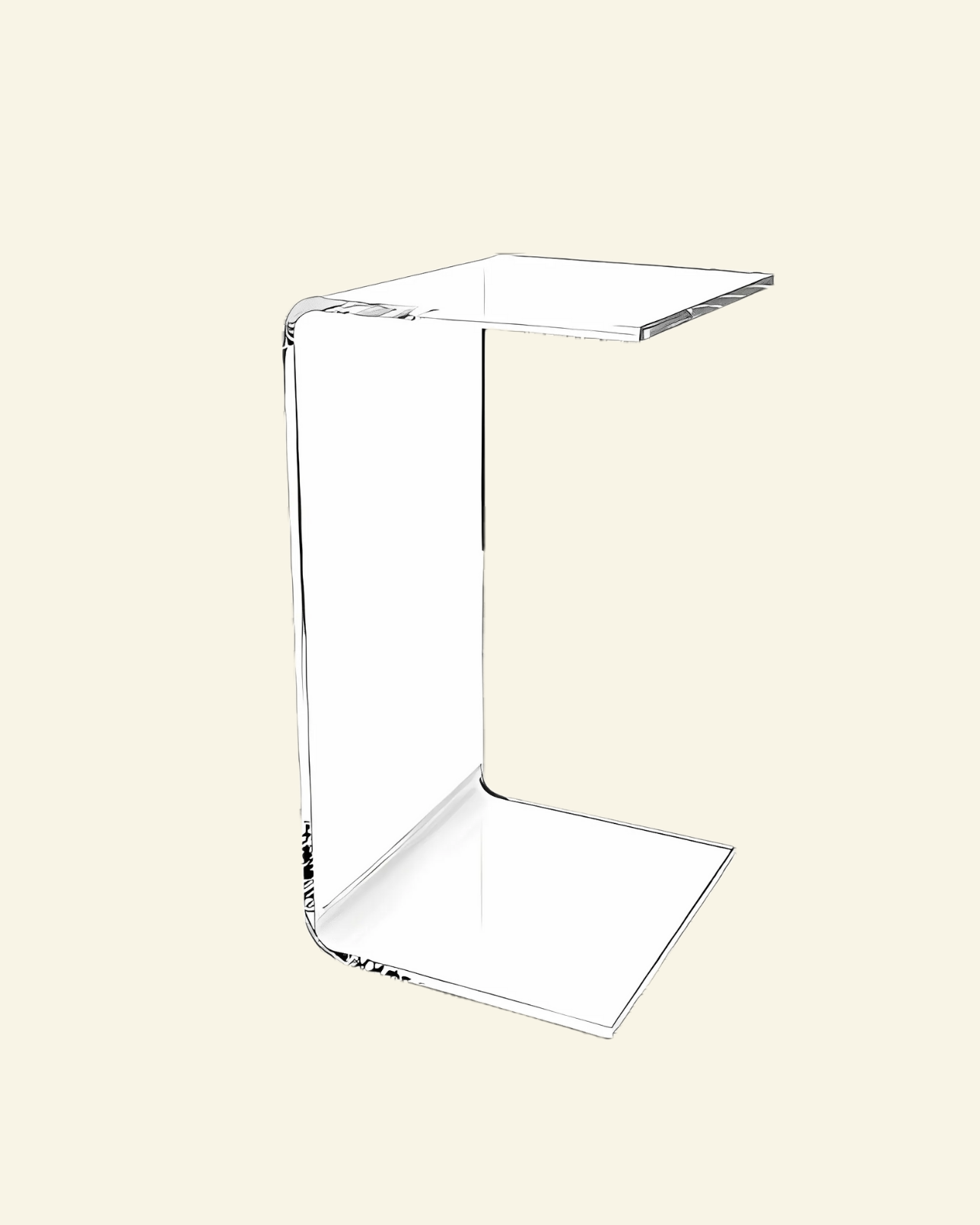 Clear acrylic side table on a beige background