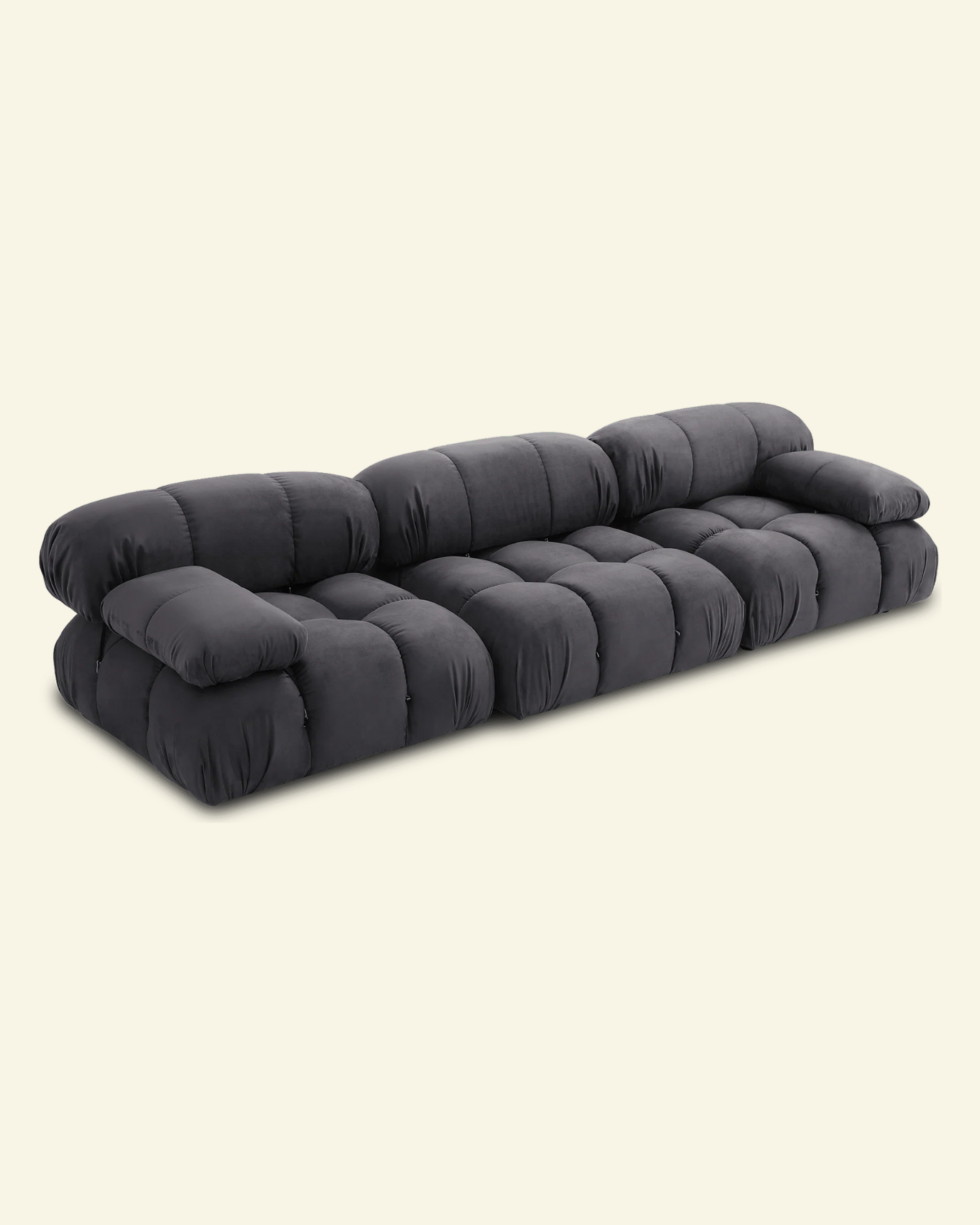 Gray sofa set camaleonda inspired dupe mario bellini inspired on a beige background