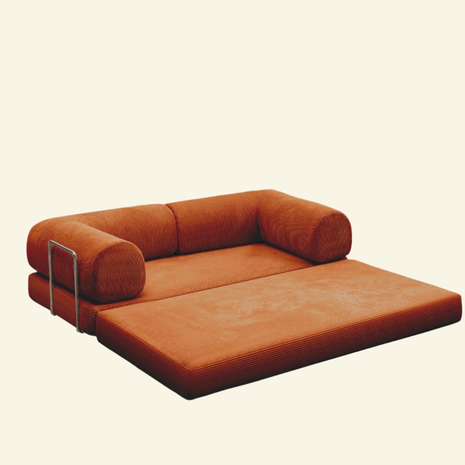 Orange modular teddy sofa dupe bed on a beige background