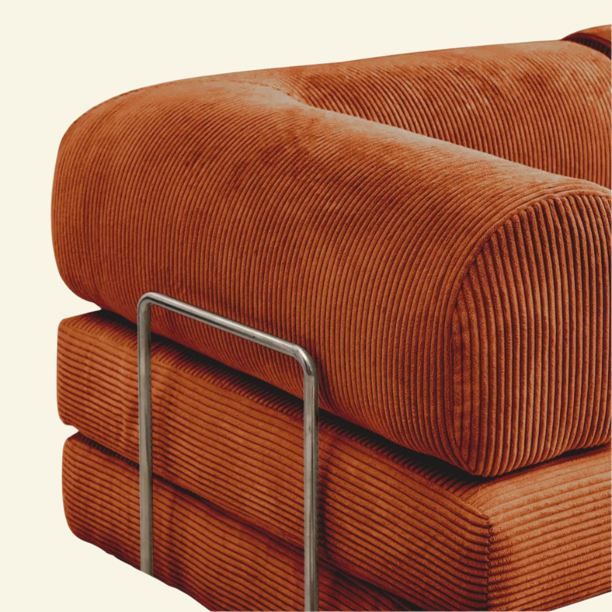 Brown textured teddy sofa alternative with metal legs on a beige background