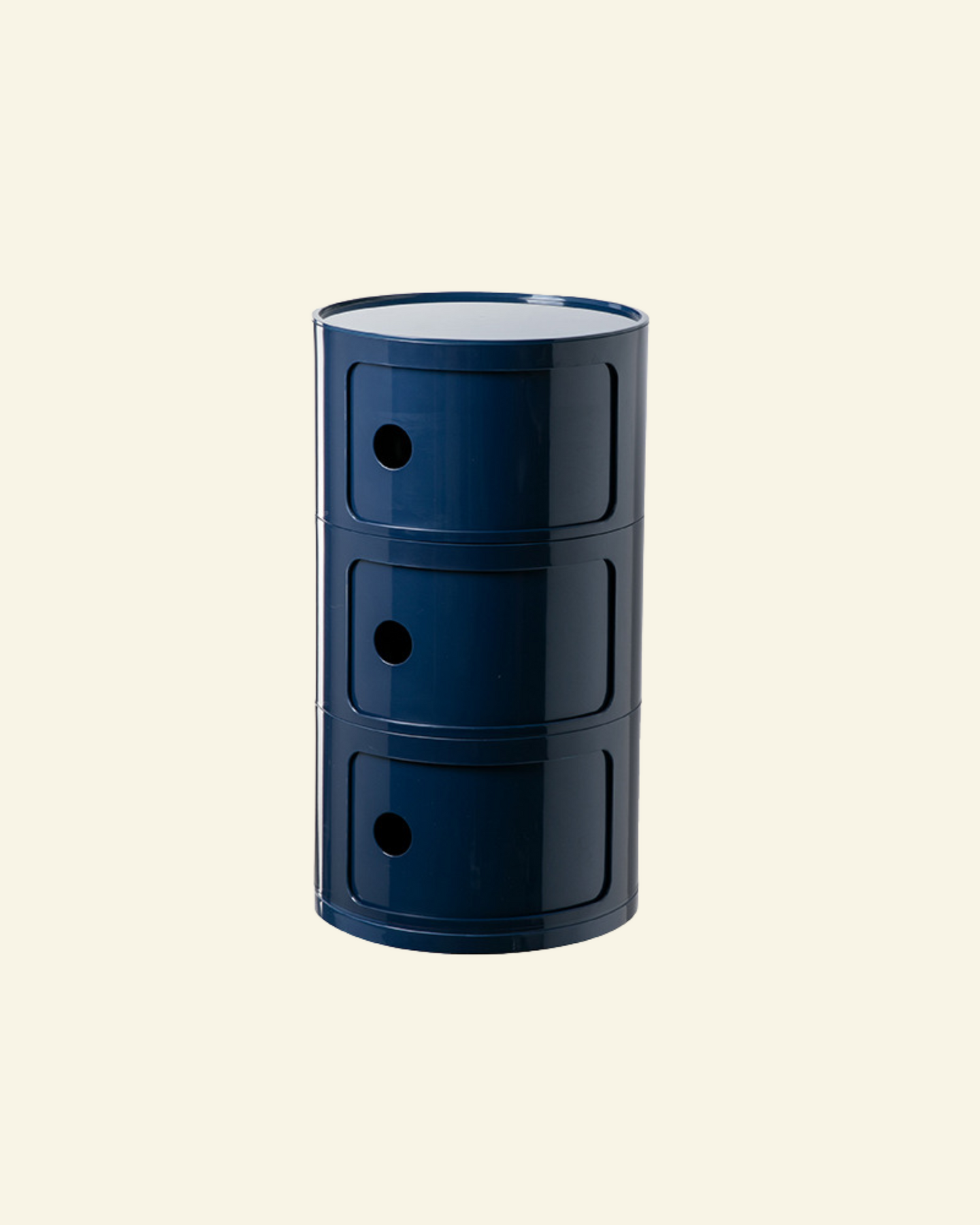 Componibili Storage Unit (Replica) in navy blue with three tiers on a beige background