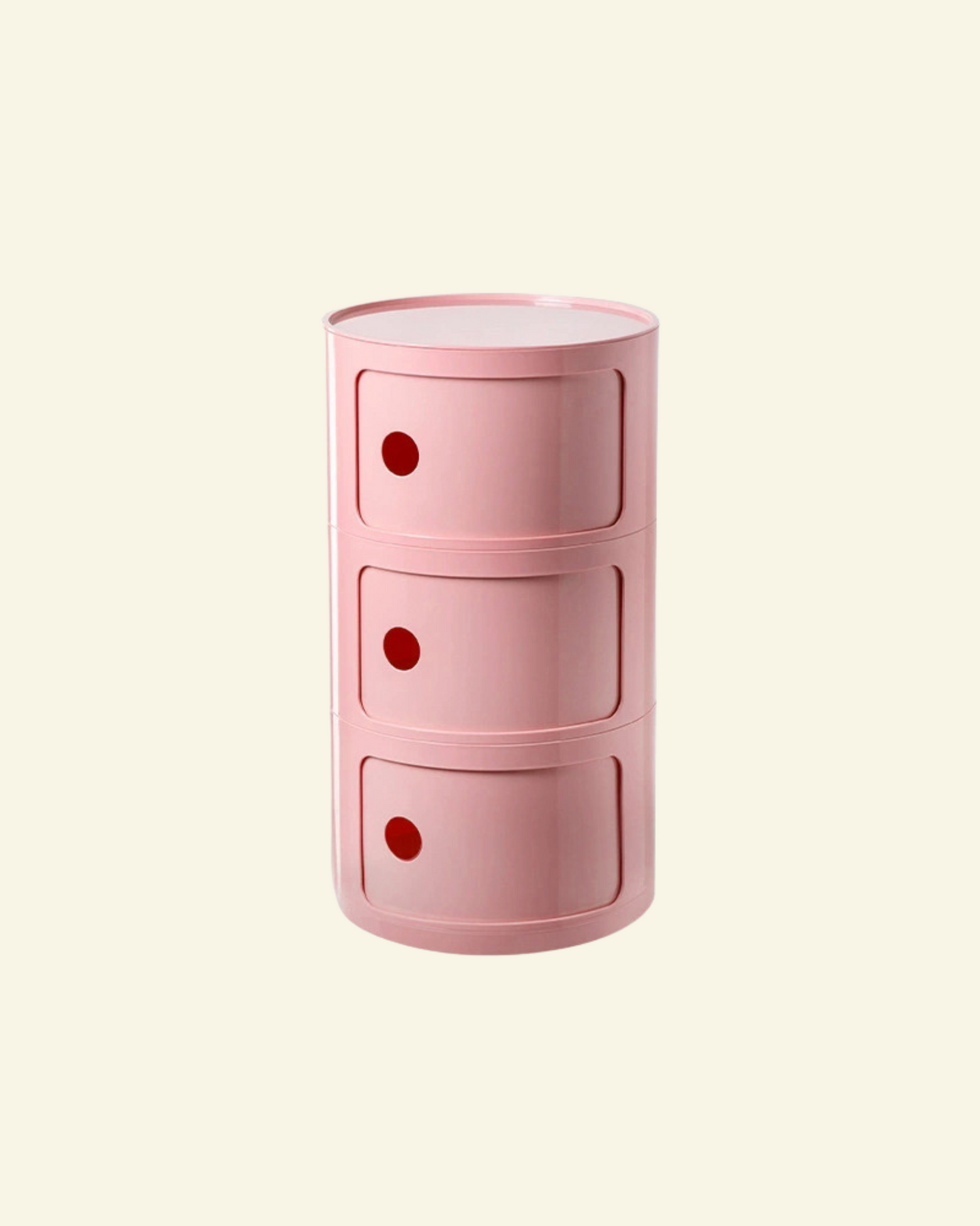 Componibili Storage Unit (Replica) in pink with three tiers on a beige background