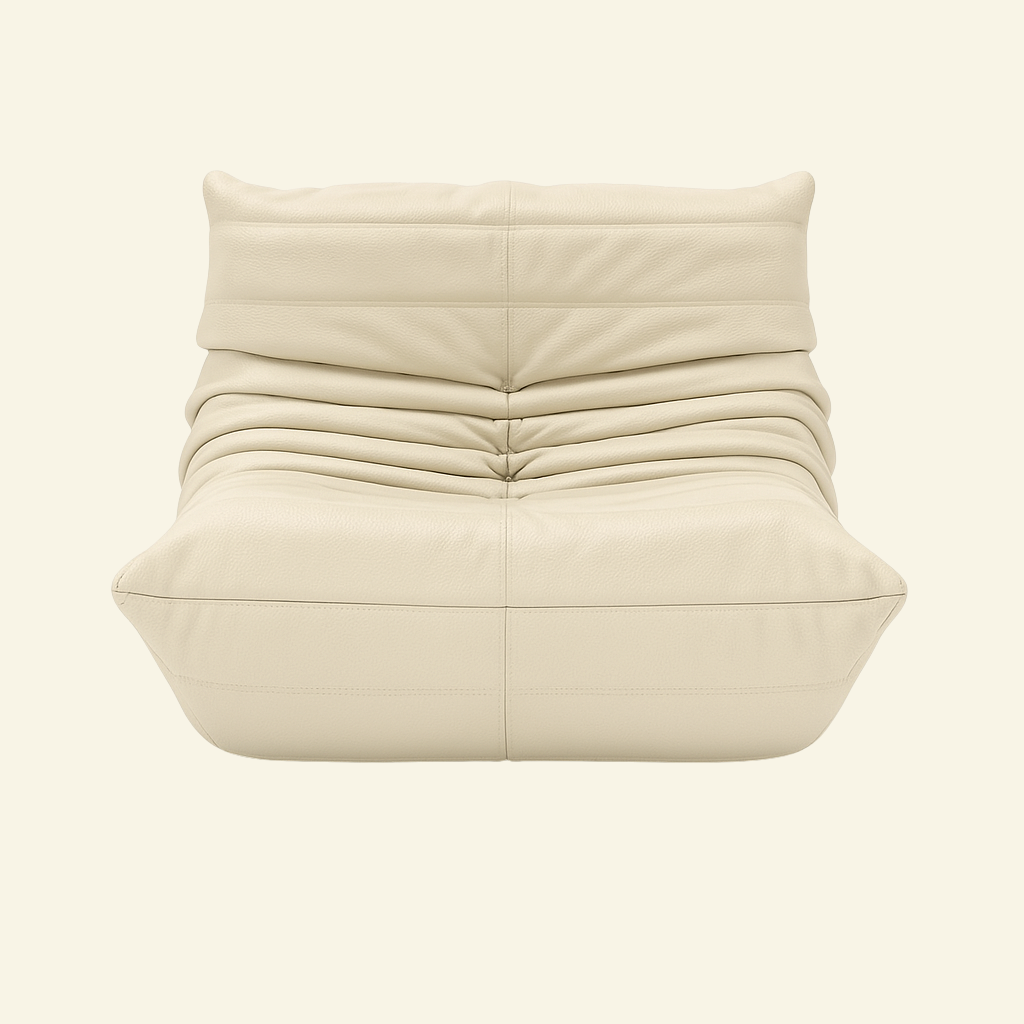 Cream beige togo leather chair on a white background