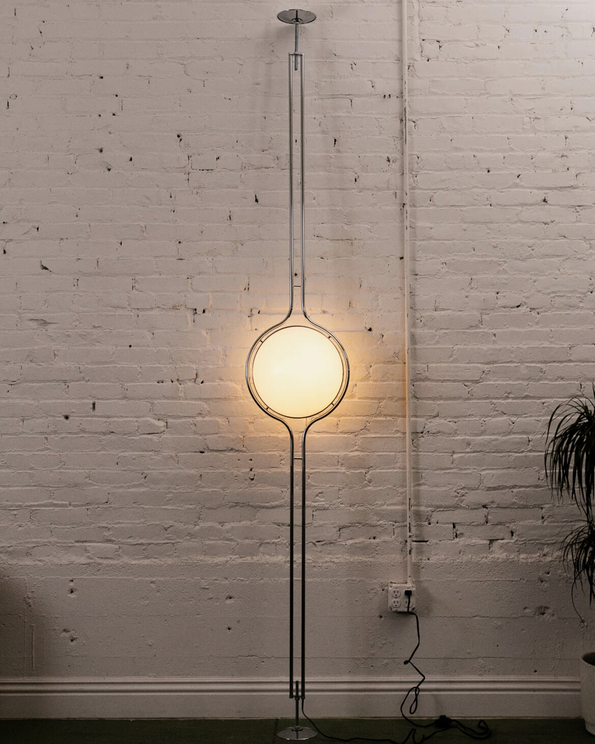 Floor to Ceiling Ball Globe Lamp Retro Lamp adjustable hight, glowing orange light by vibehaus