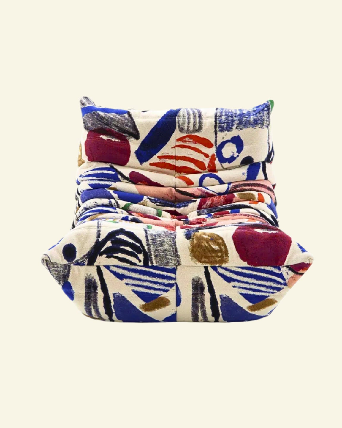 Graffiti-inspired Togo-style sofa set with velvet suede upholstery and a low, frameless caterpillar design for modern living spaces.