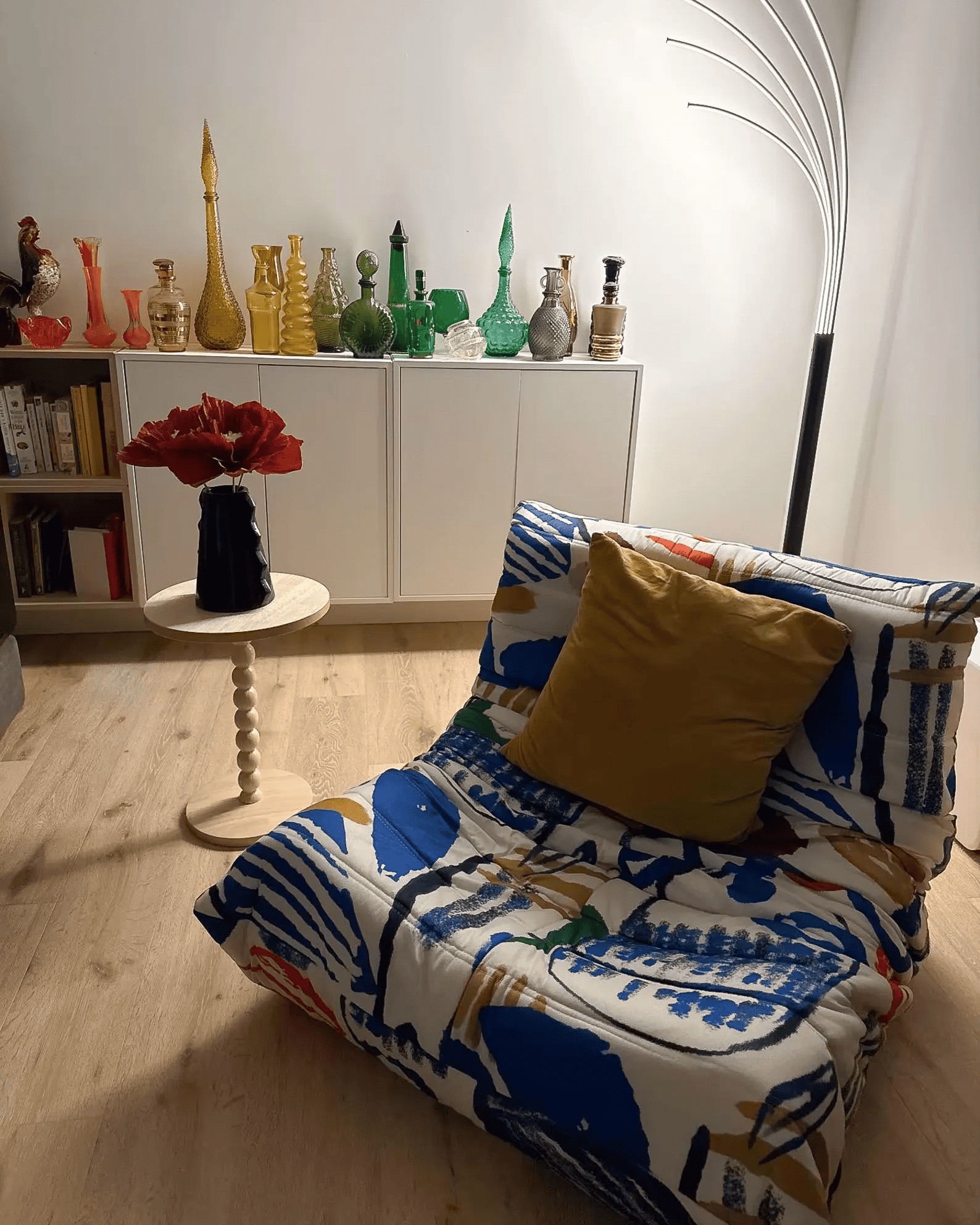 Handcrafted Togo-style graffiti sofa with relaxed silhouette, ergonomic sponge cushioning, and artistic street-style design.