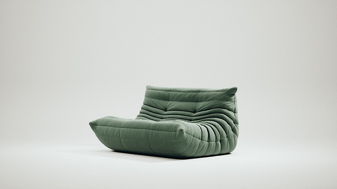 GreenTogo-style sofa set with velvet suede upholstery and a low, frameless caterpillar design for modern living spaces.