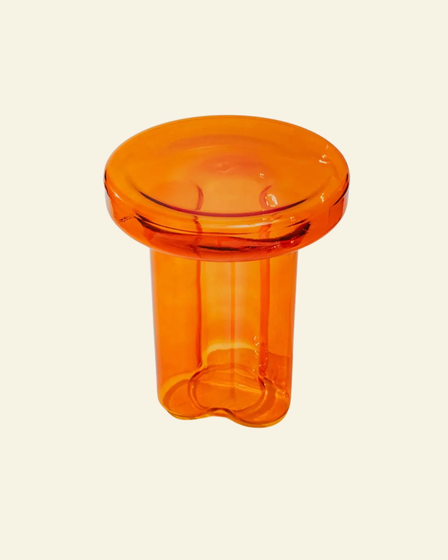 Handblown tall amber glass side table, perfect as artistic coffee table or accent table.