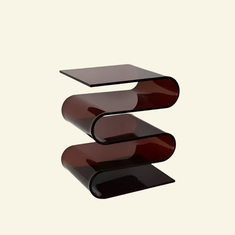 Lamina acrylic S-shaped coffee table in minimalist living room