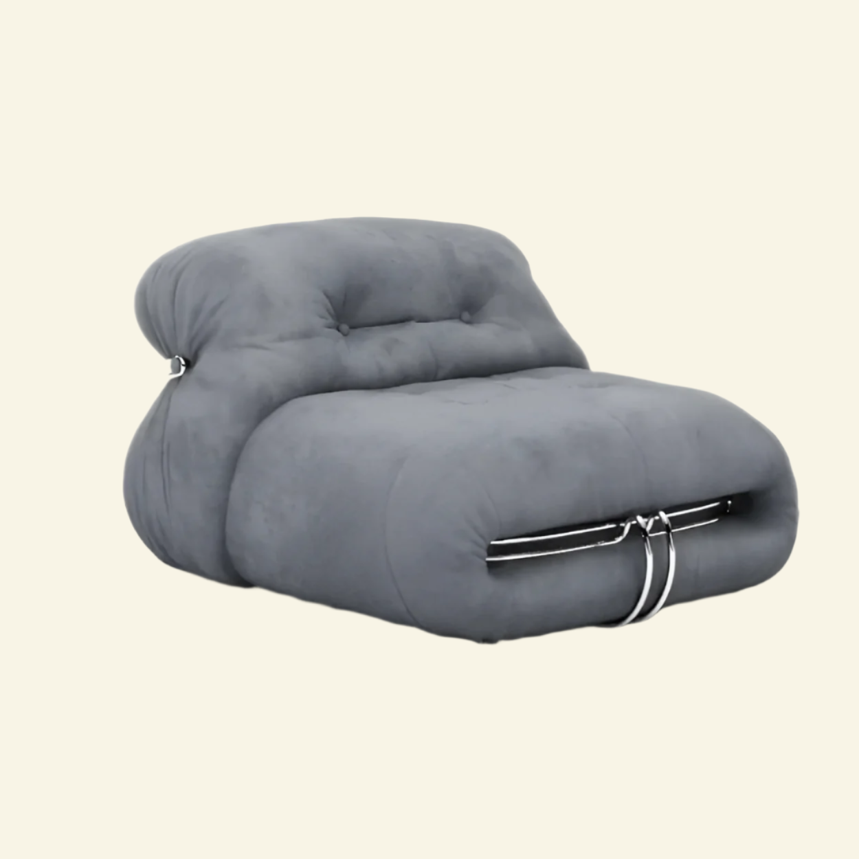 Vintage Soriana Lounger in blue flannel on a cream background