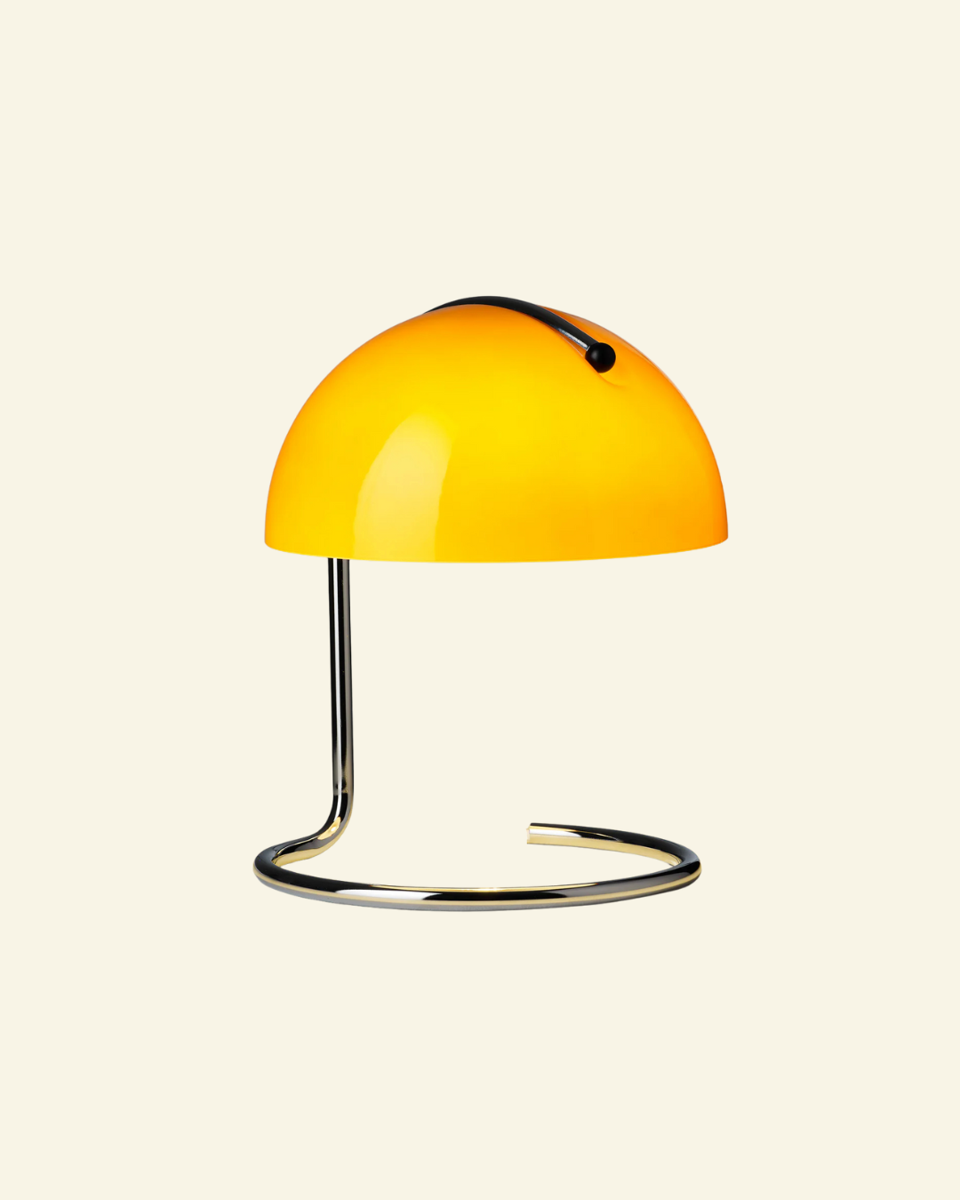 Orange aromatherapy table lamp with a metallic base on a light gray background