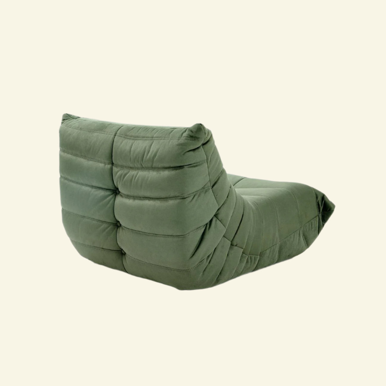 Handmade caterpillar sofa chair as dupe in matcha green – plush high-density sponge filling for ergonomic comfort