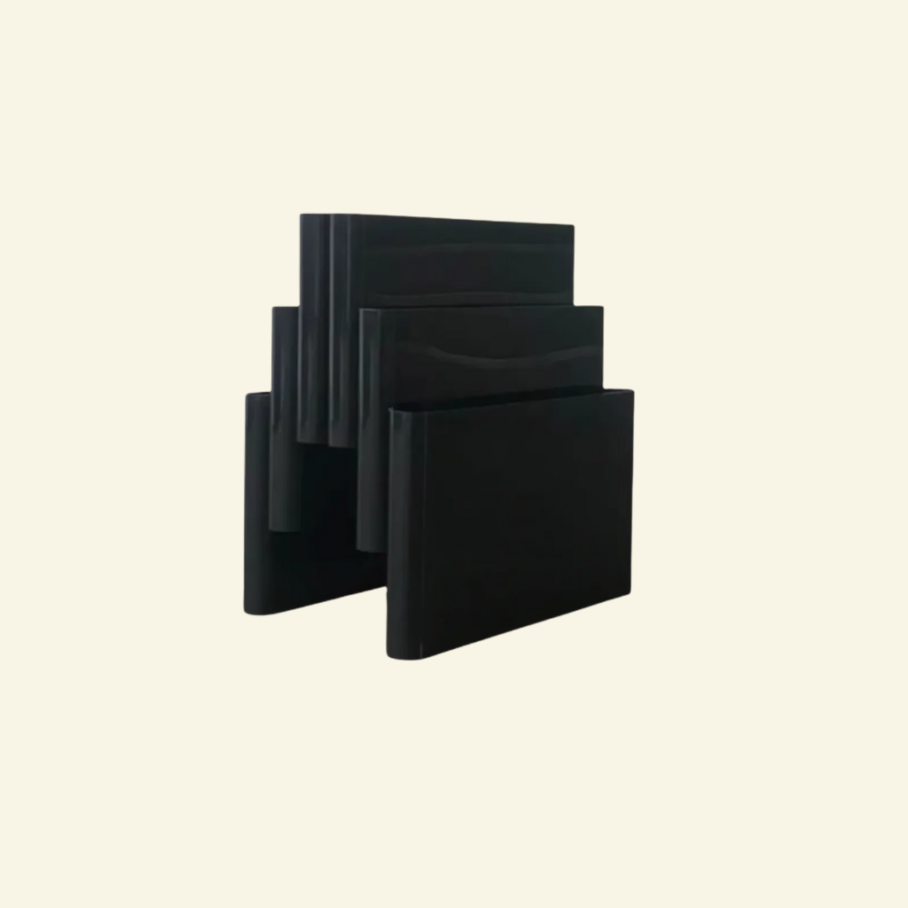 Black retro 6-tiers cascade magazine rack on a beige background