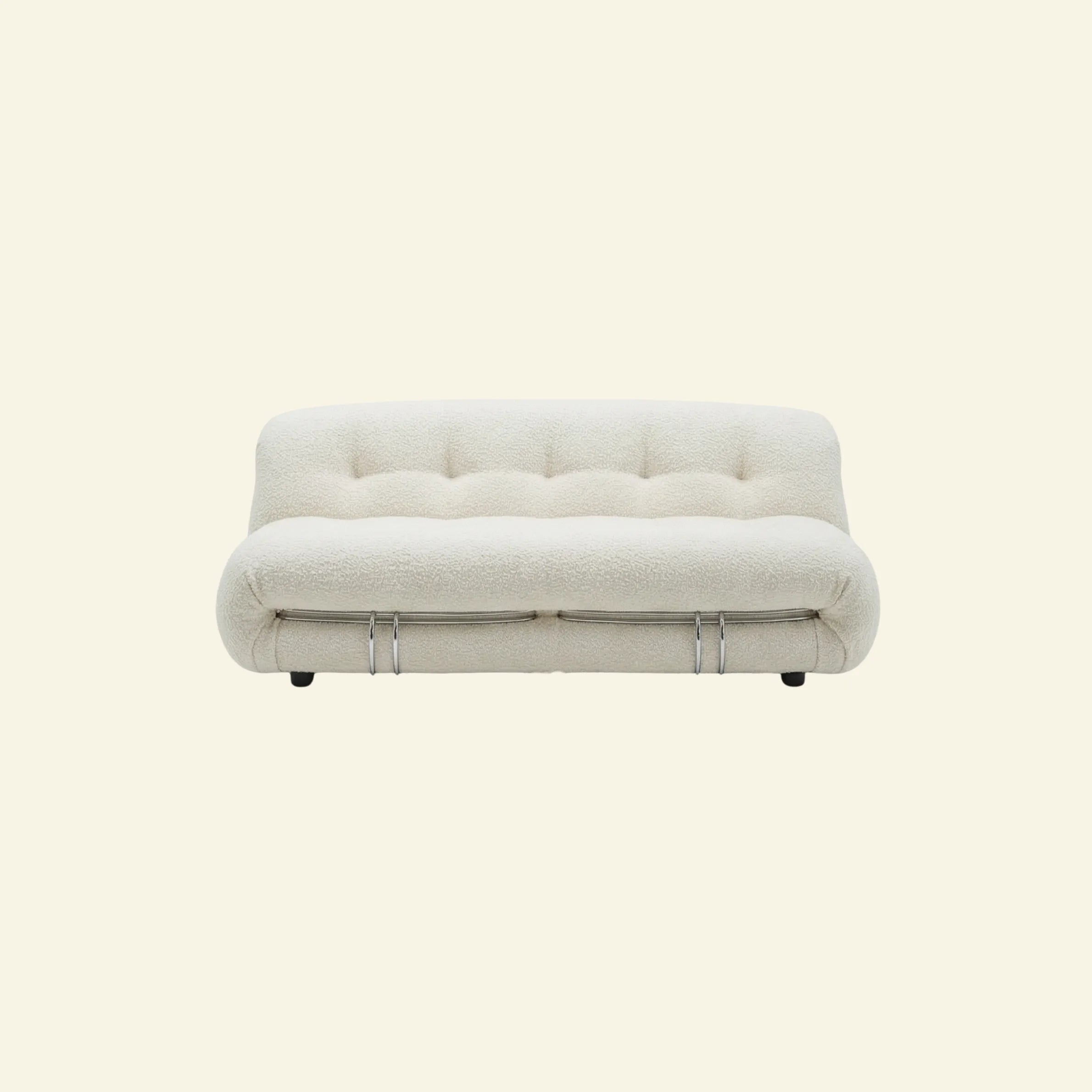 soriana sofa 2-seater dupe in white bouclé on beige studio background