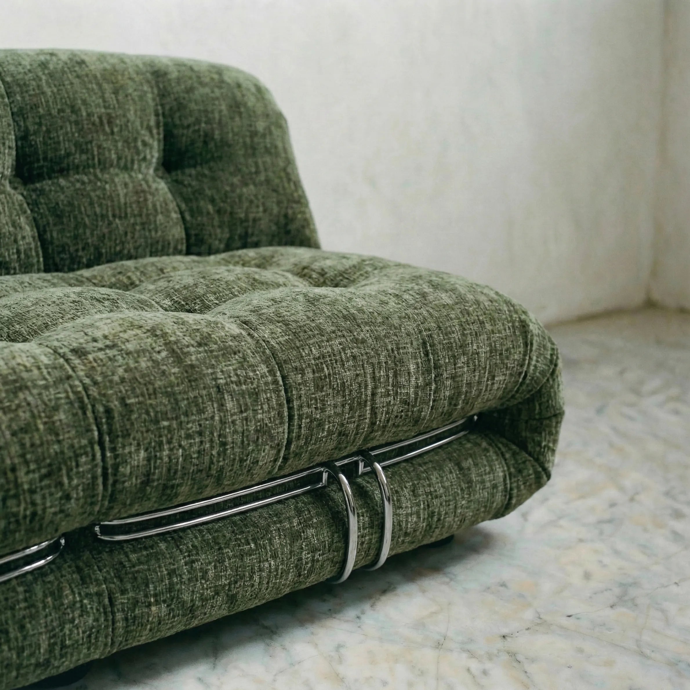 soriana sofa 3-seater dupe in green chenille angled view in studio