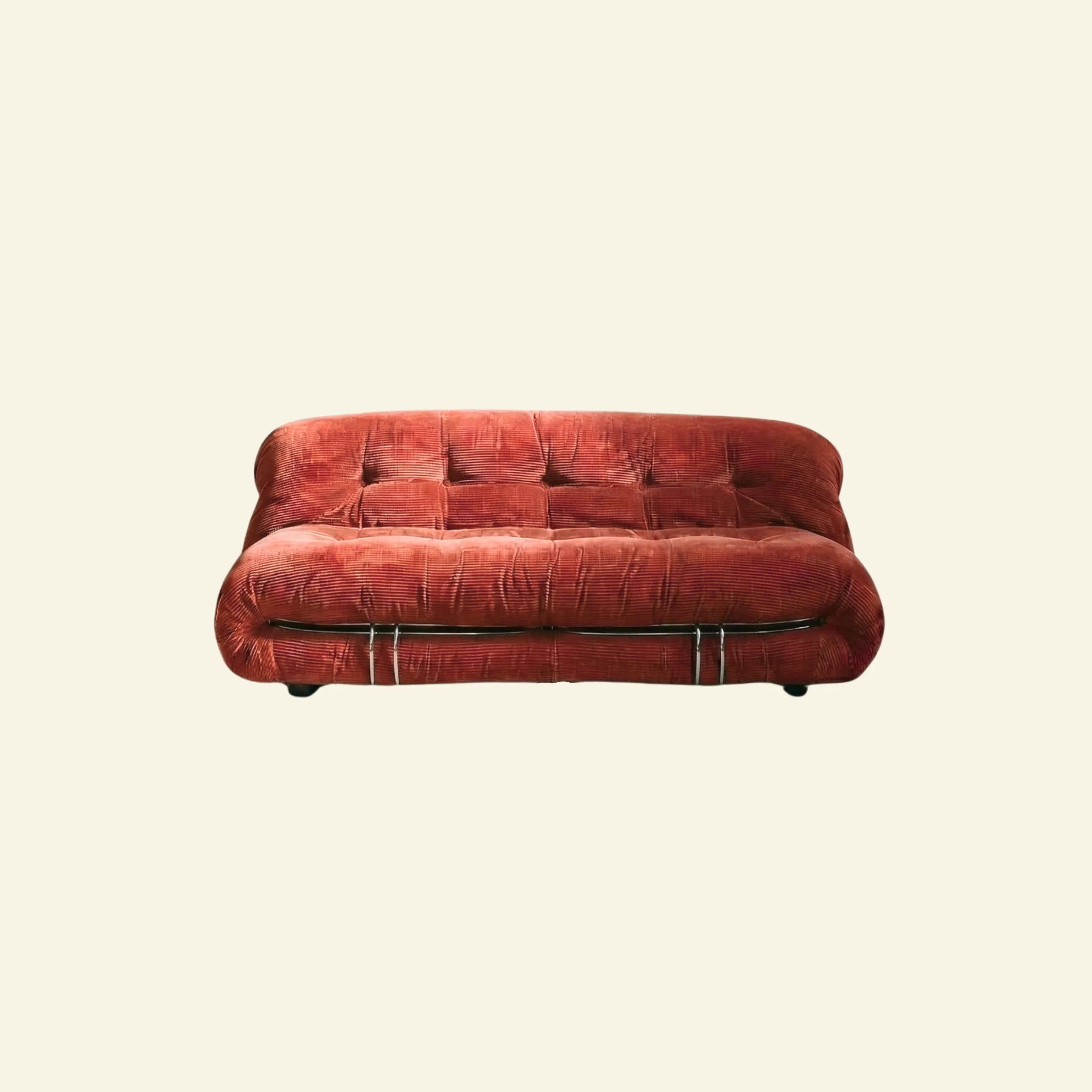 soriana sofa 2-seater dupe in terracotta corduroy on beige studio background