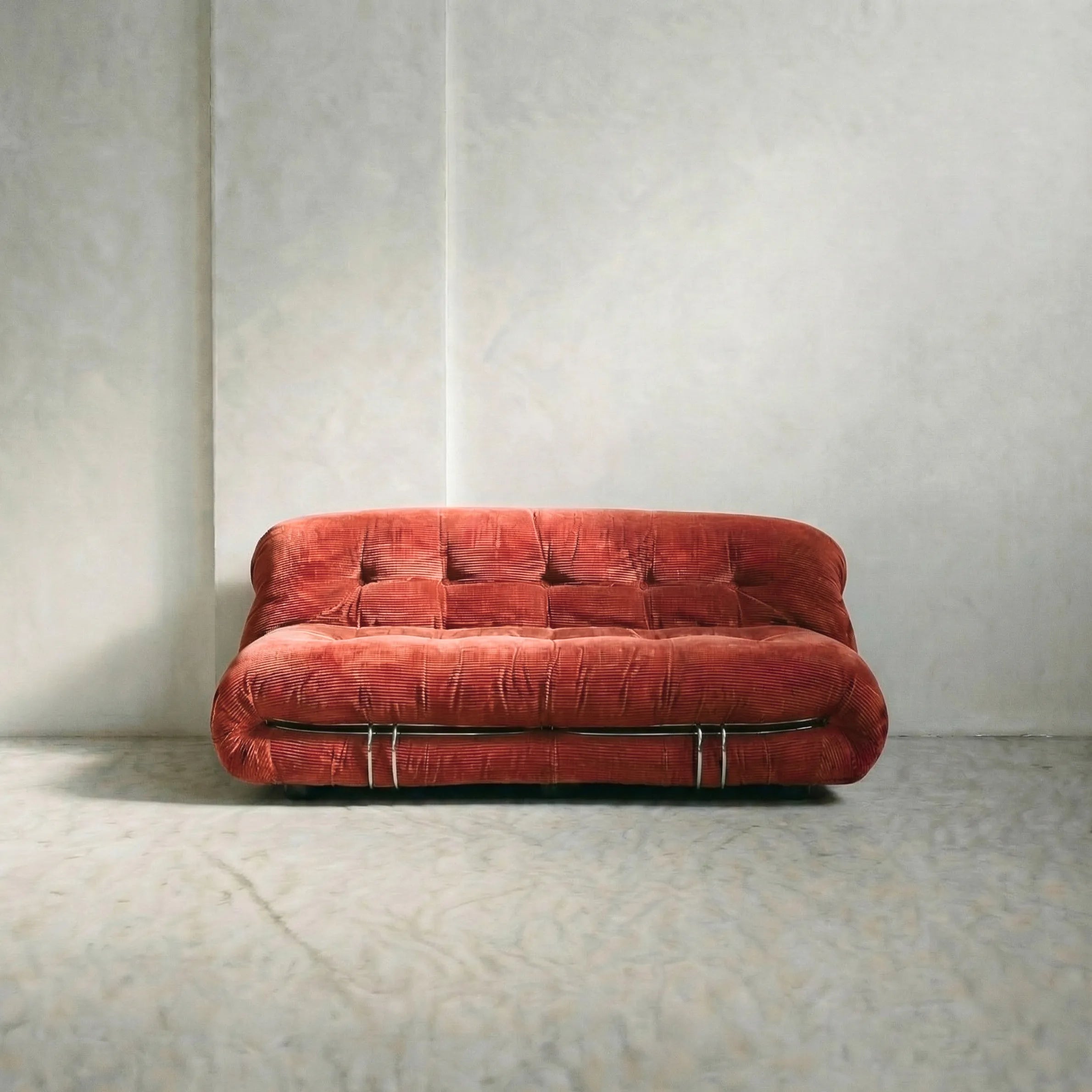 soriana sofa 2-seater dupe in terracotta corduroy angled view in studio
