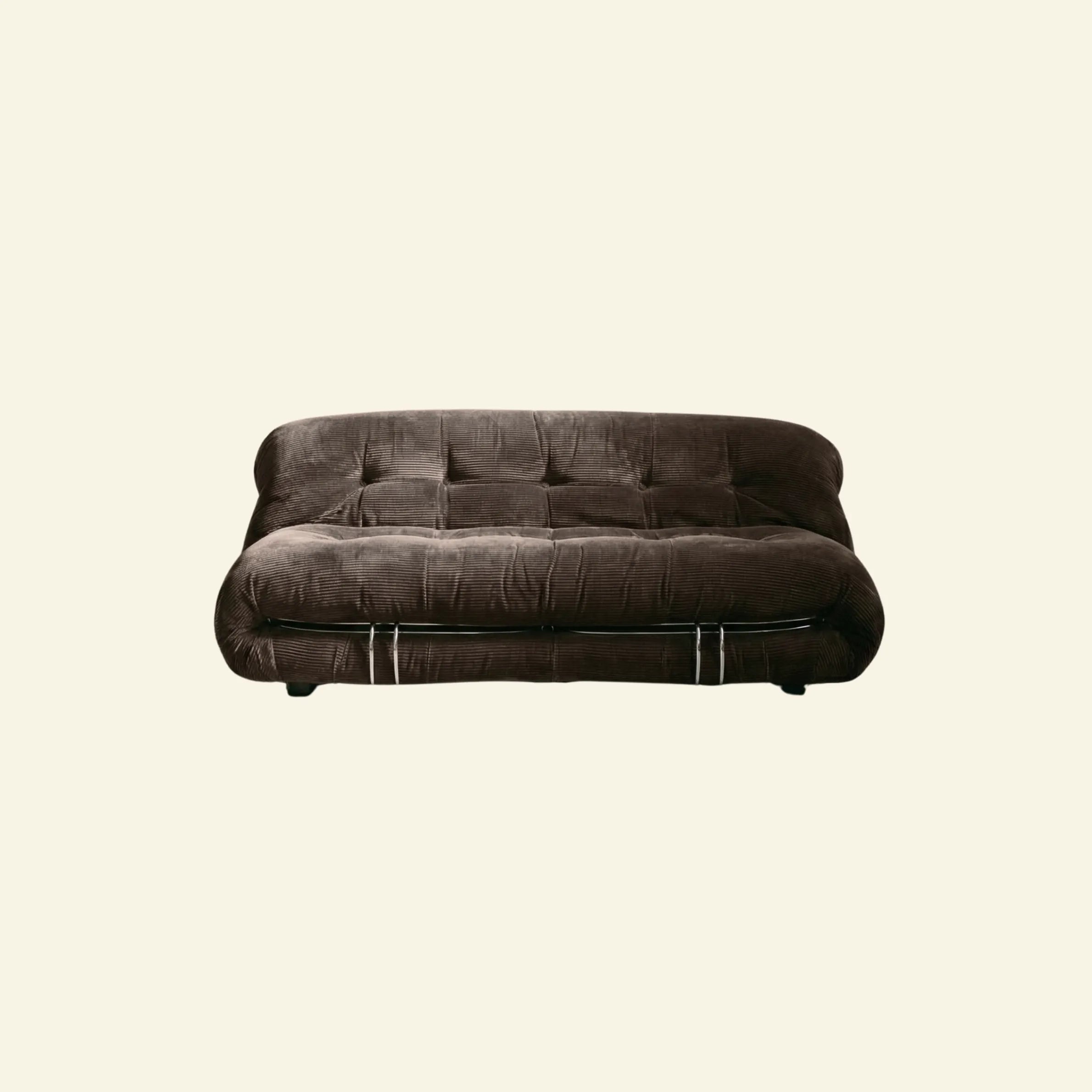 soriana sofa 2-seater dupe in chestnut corduroy on beige studio background
