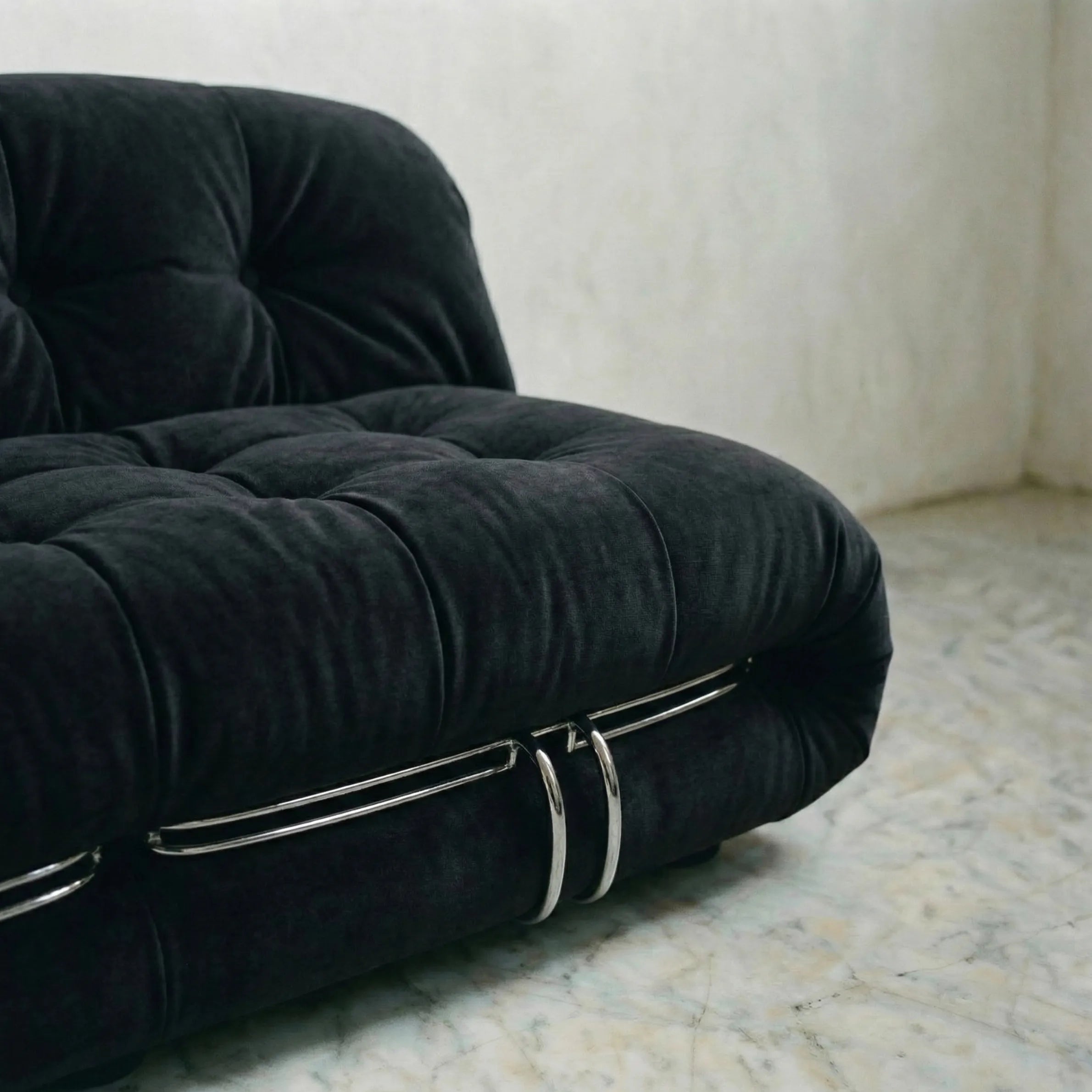 soriana sofa 3-seater dupe in black flannel close-up of textured upholstery