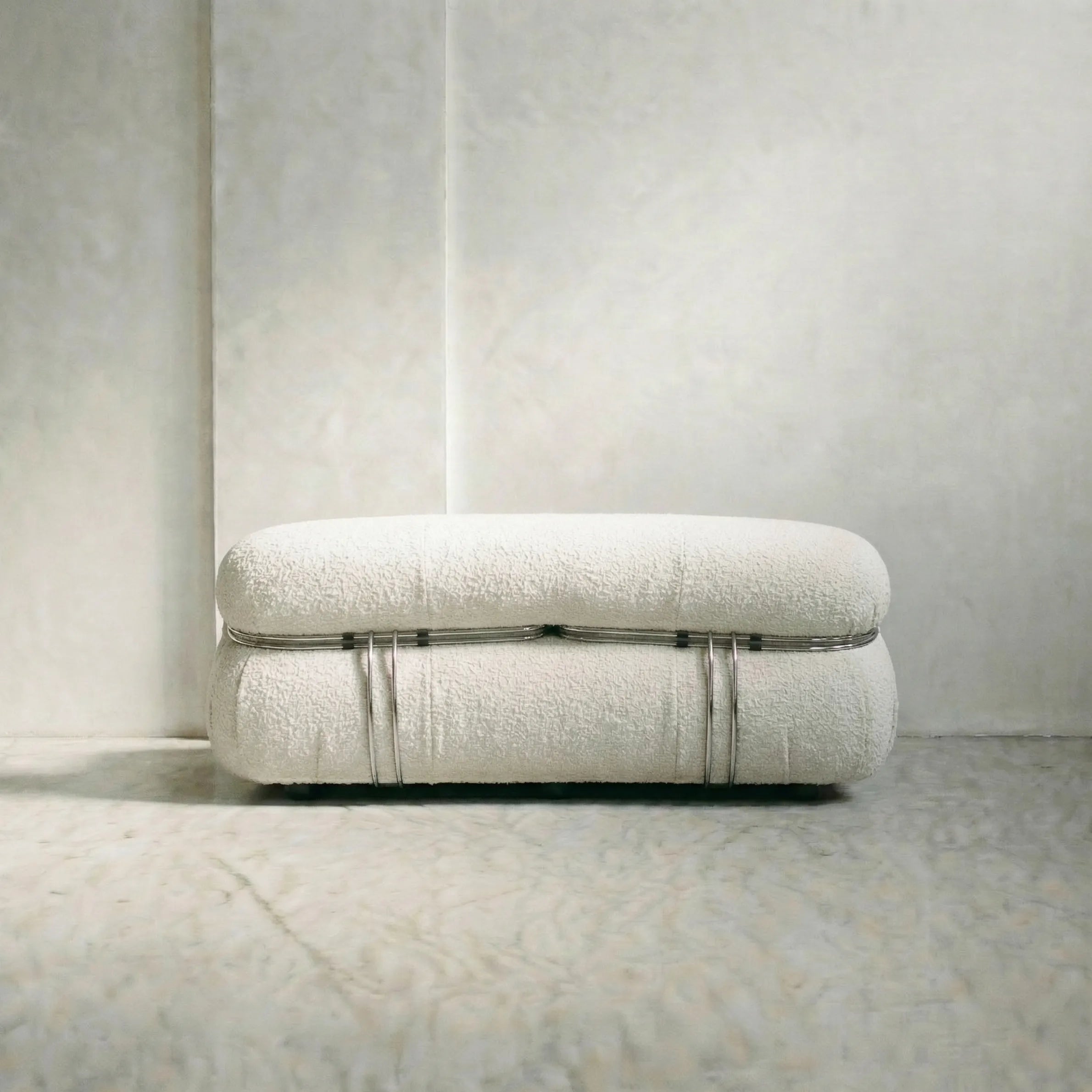 soriana sofa 2-seater dupe in white bouclé angled view in studio