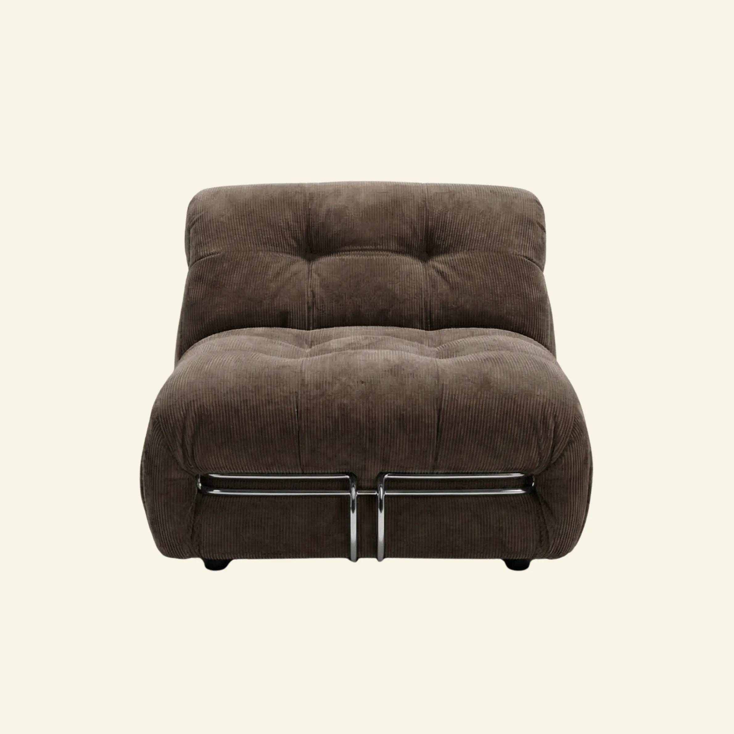 soriana chair dupe in chestnut corduroy on beige studio background