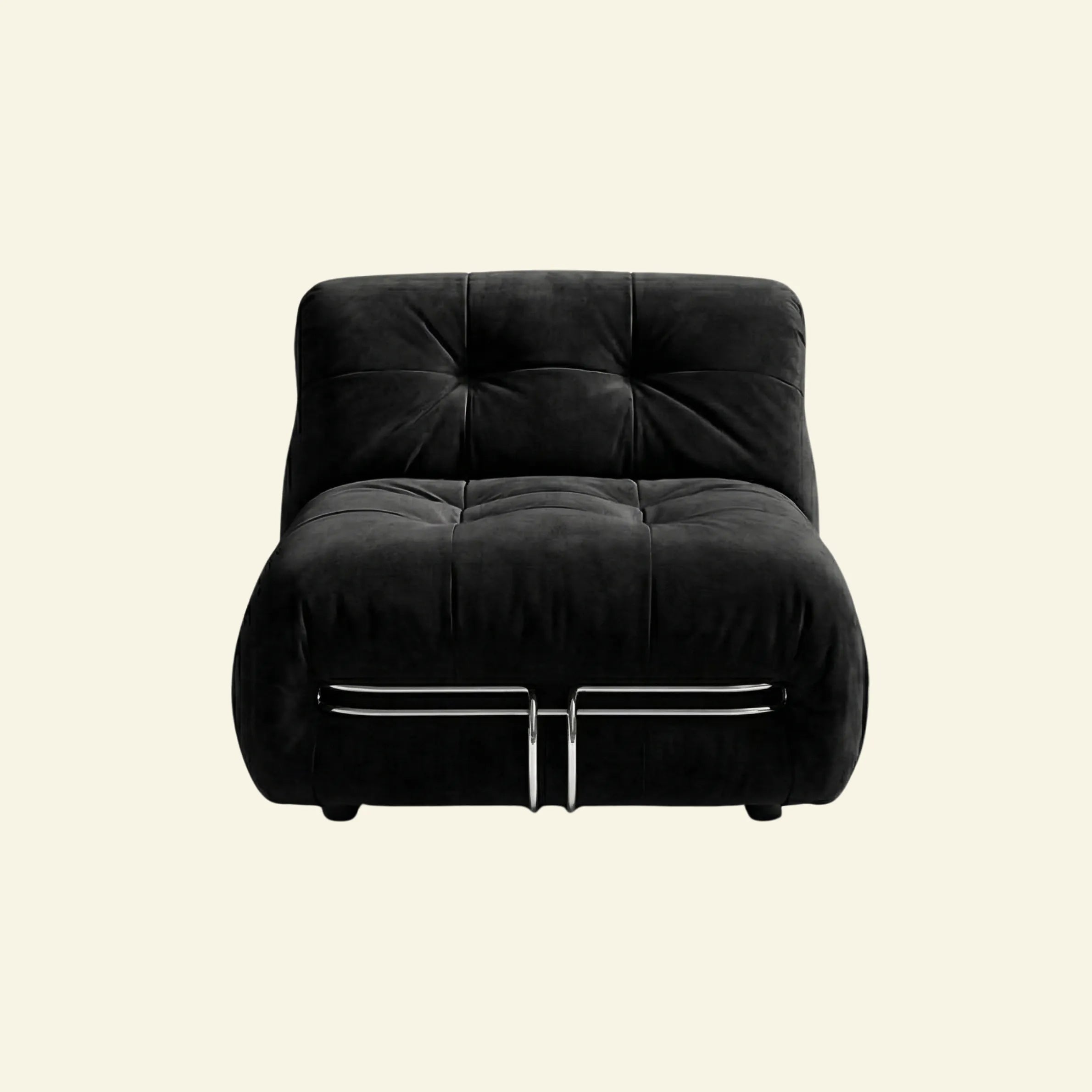 soriana chair dupe in black flannel on beige studio background