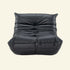 Black leather togo replica bean bag chair on a white background