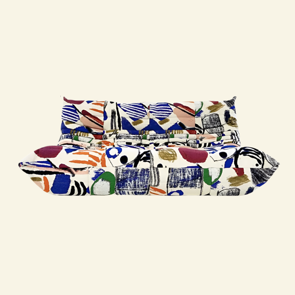 Togo-Style Velvet 3-seater Sofa in Graffiti – Modern Design
