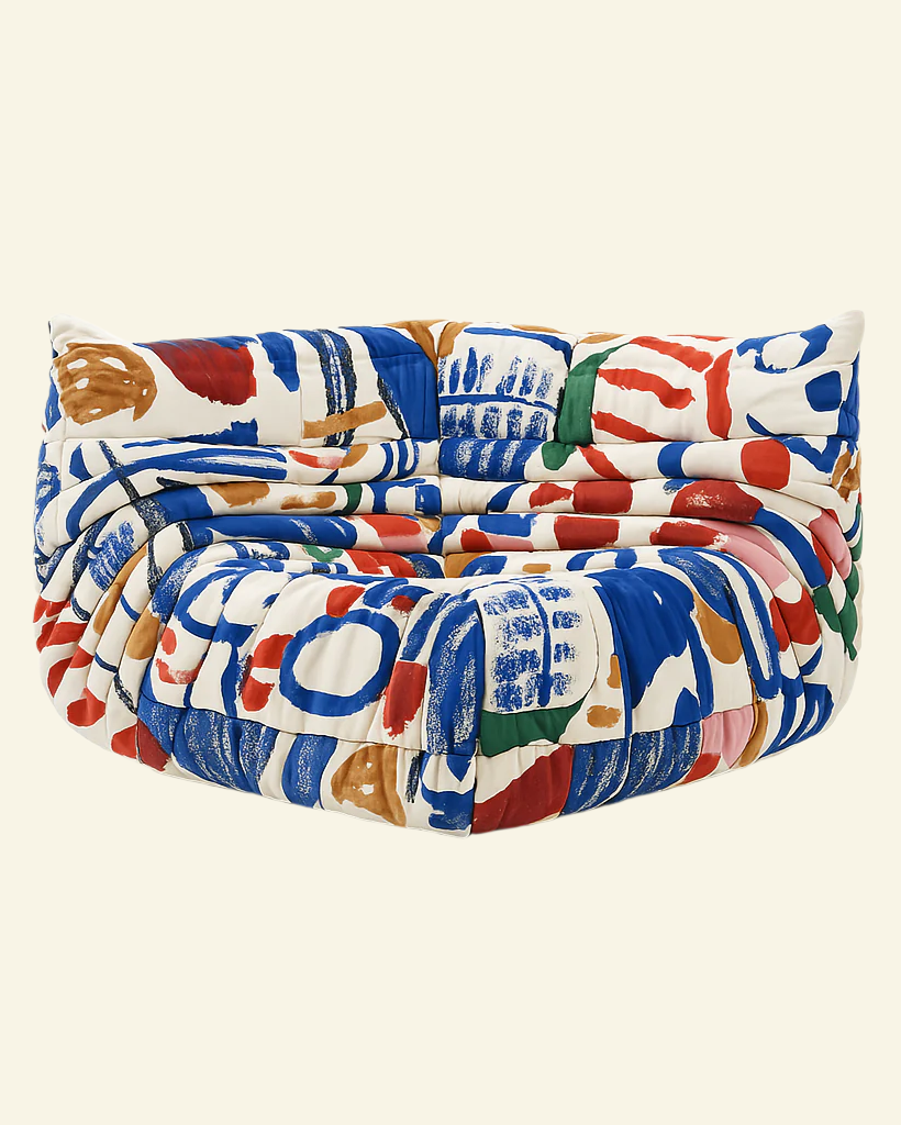 Togo-Style Velvet Corner Sofa in Graffiti – Modern Design