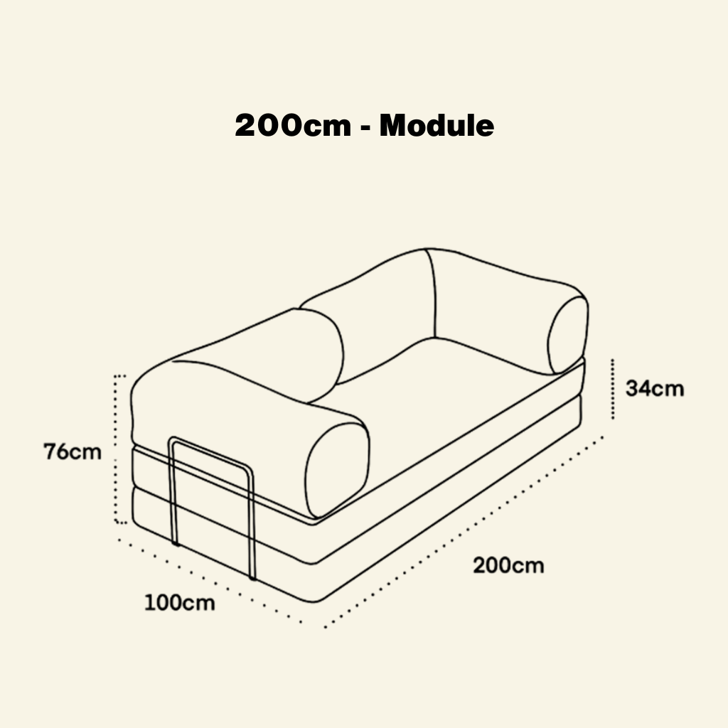 Dimensions of the teddy sofa alternative module labeled &