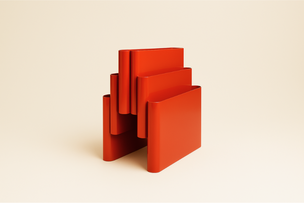 Red retro magazine holder on a beige background