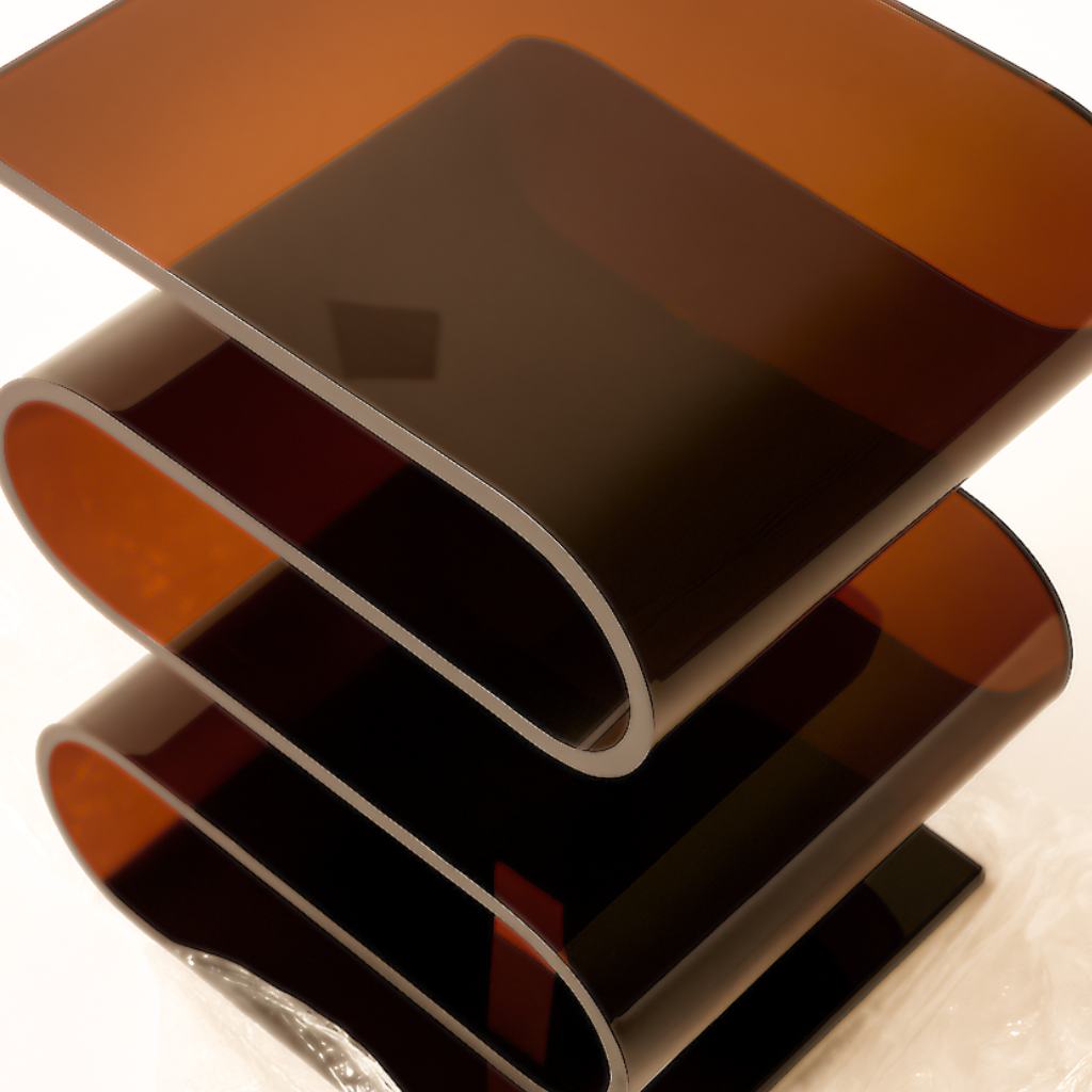 Close-up of the acryli s-shaped coffee table on a white backdrop