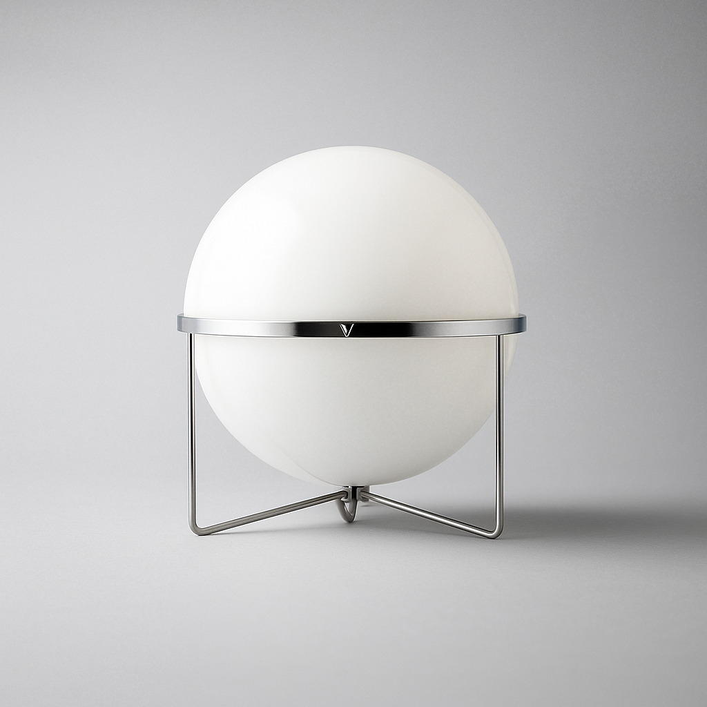 Modern ball table lamp inspired by Garrault, iron and acrylic design with included E27 screw-in bulb.