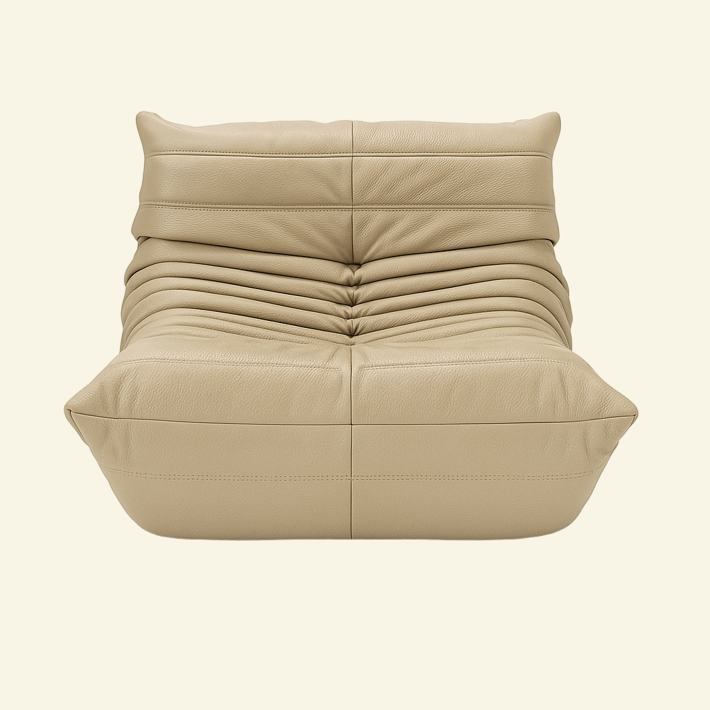 Beige togo chair in leather on a white background