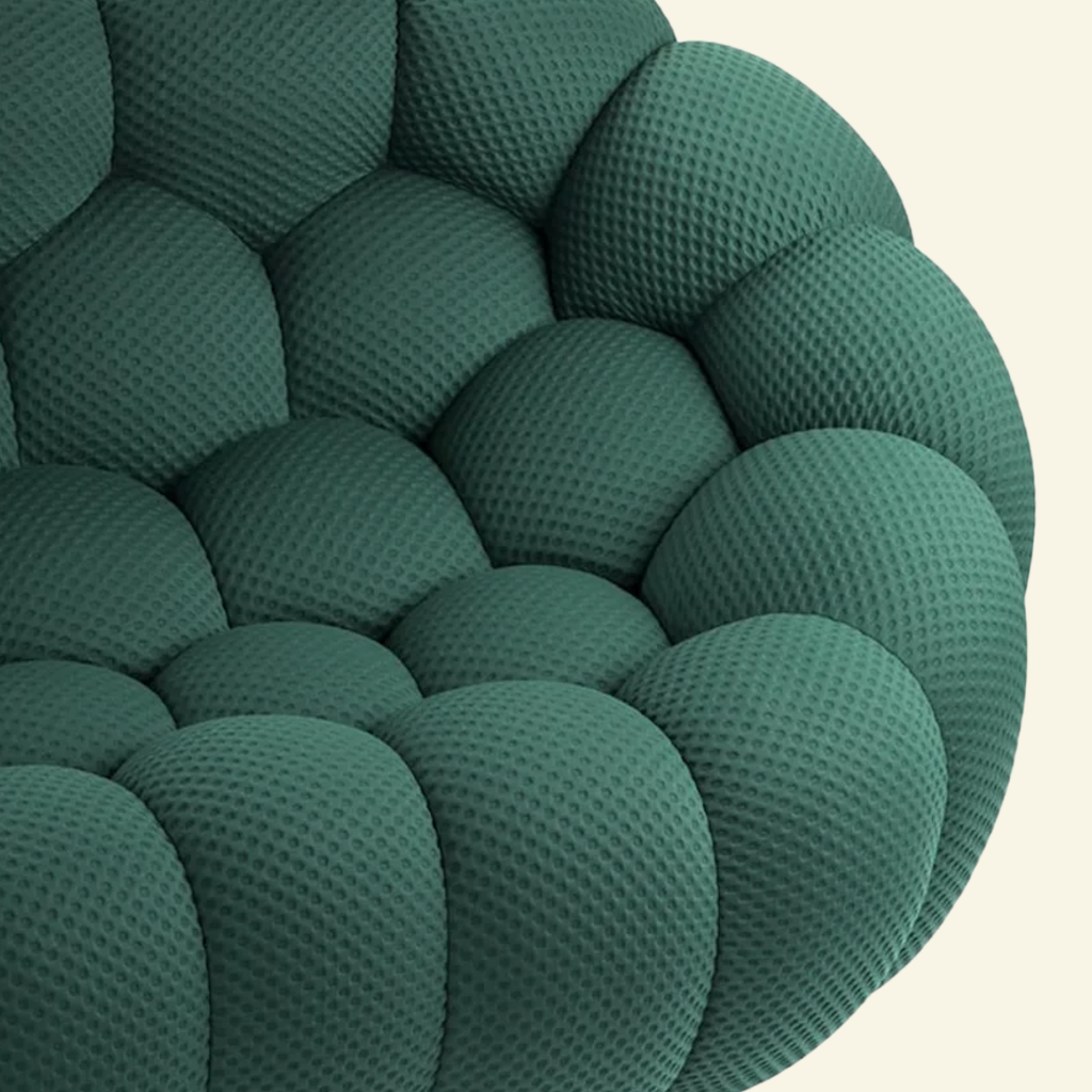 Close-up of Bubble Chair dupe texture – breathable 3D-knit fabric and memory-foam padding by Vibehaus