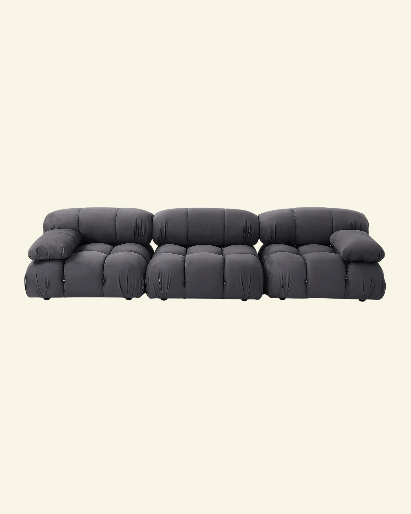 Gray sofa set camaleonda inspired dupe mario bellini inspired on a beige background