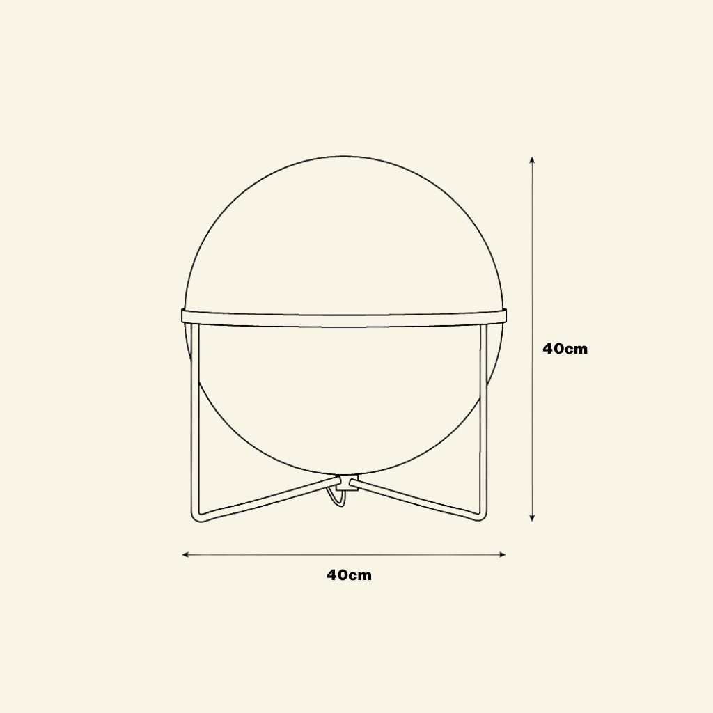 Globe table lamp technical drawing – 40cm ball lamp dimensions, Garrault-inspired design.