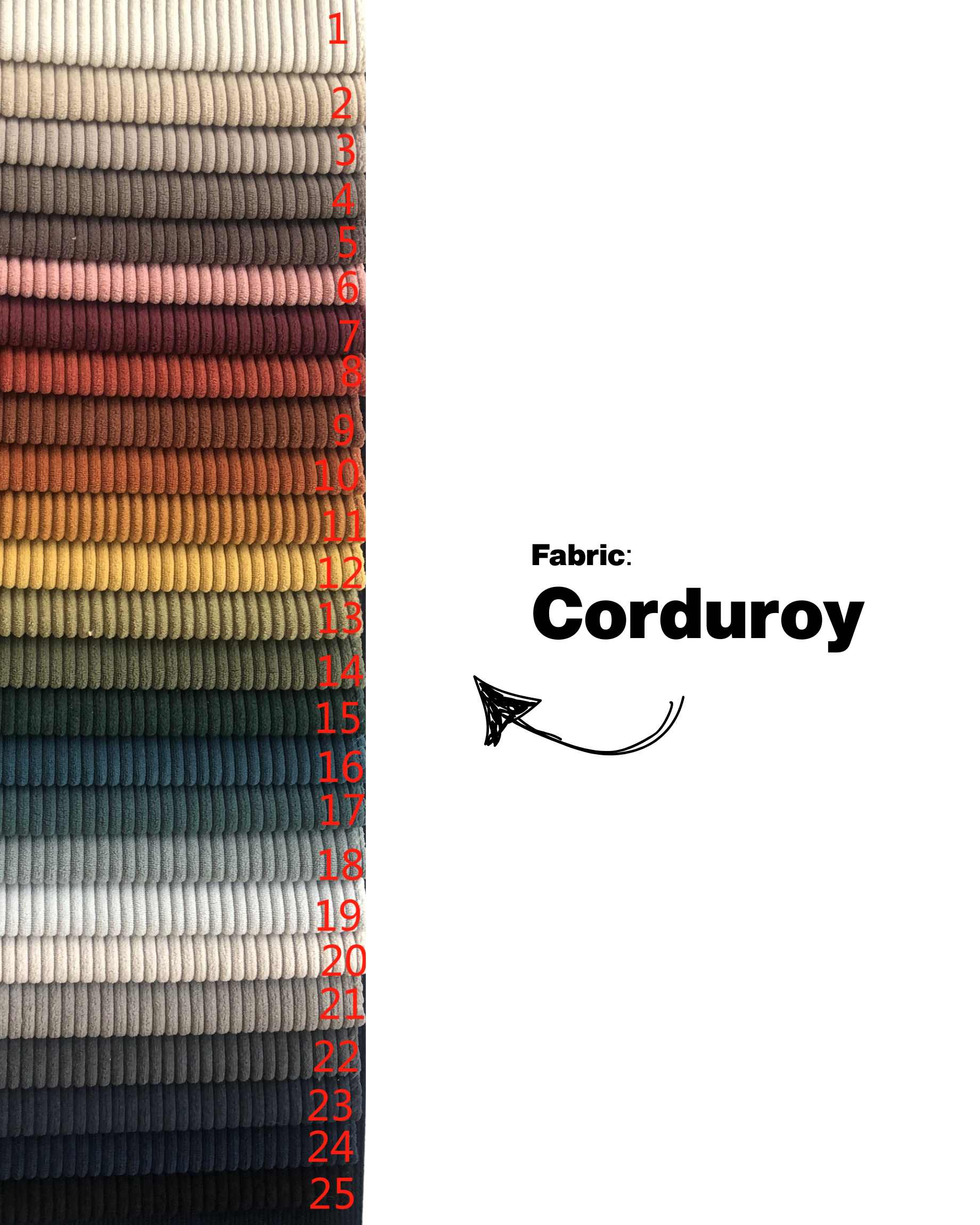 orduroy Fabric Colors for the Cuddle Comfort Sofa from Vibehaus