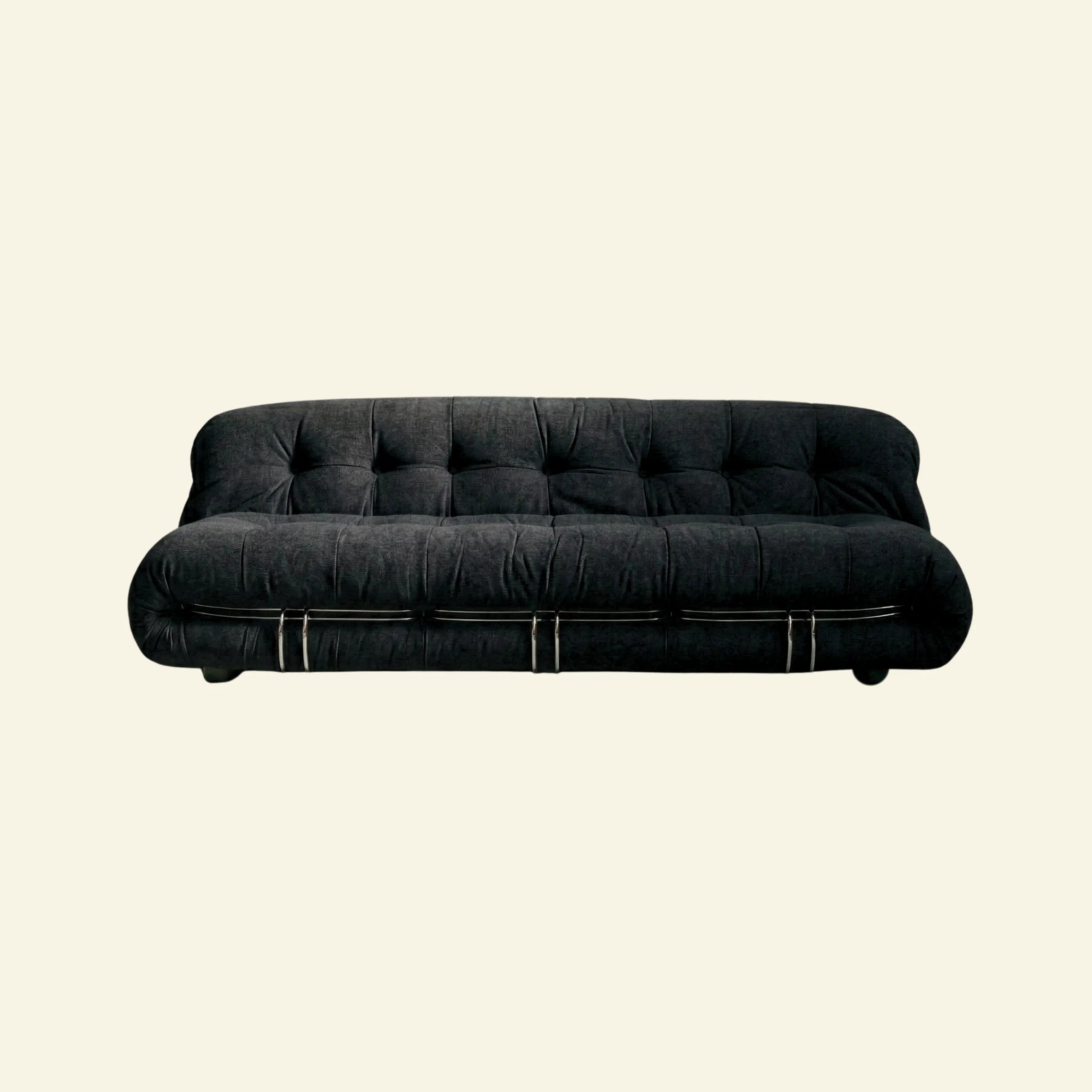 soriana sofa 3-seater dupe in black flannel on beige studio background