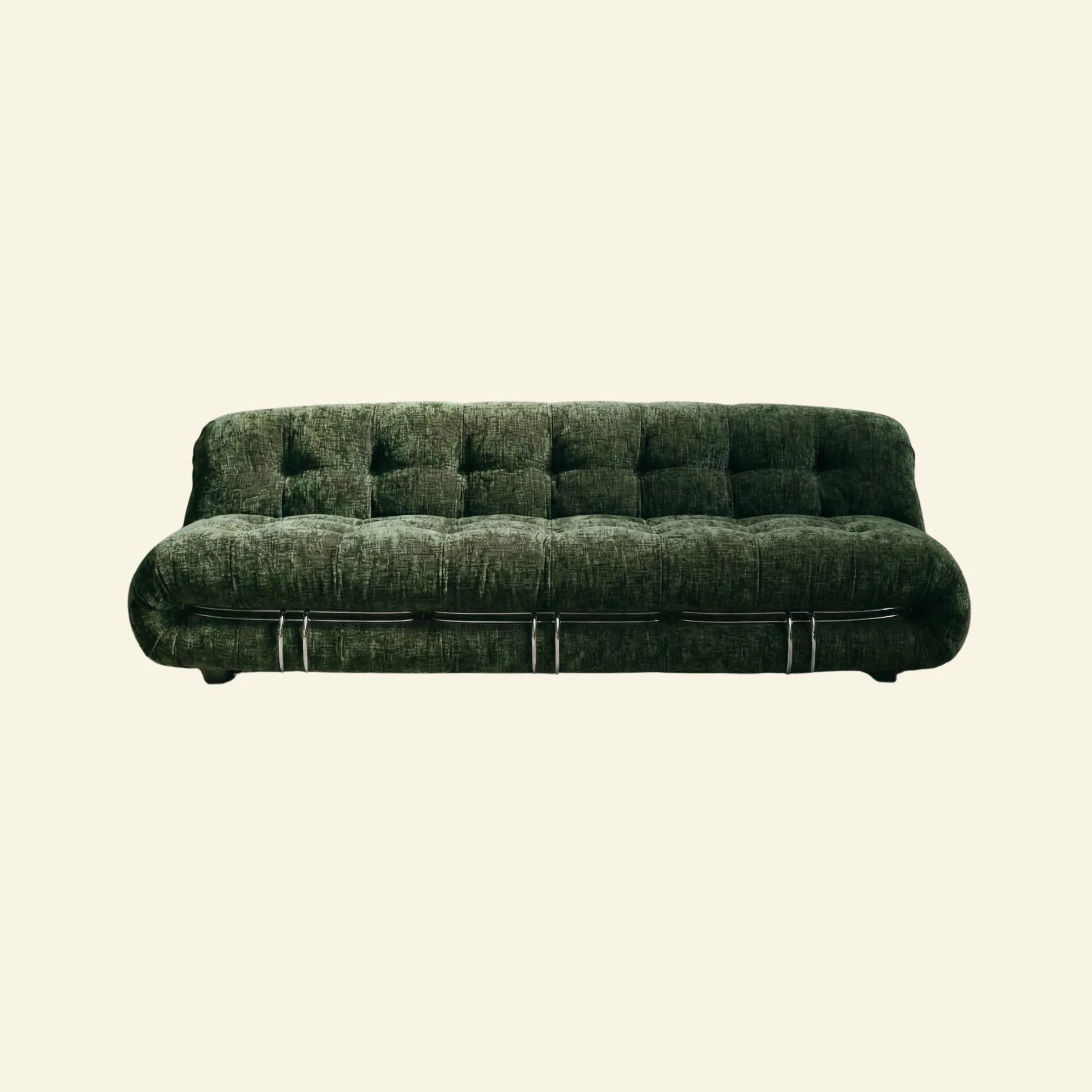 soriana sofa 3-seater dupe in green chenille on beige studio background