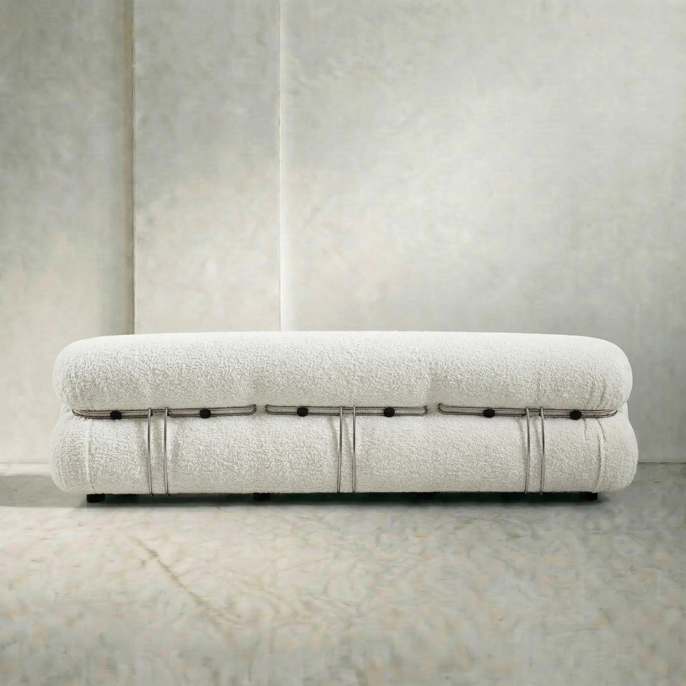 soriana sofa 3-seater dupe in white bouclé angled view in studio