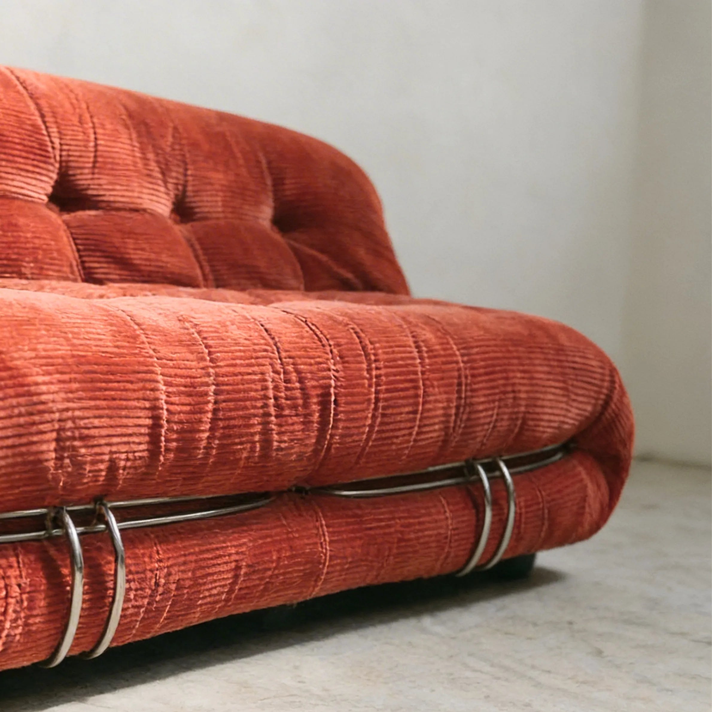 soriana sofa 3-seater dupe in terracotta corduroy close-up of textured upholstery