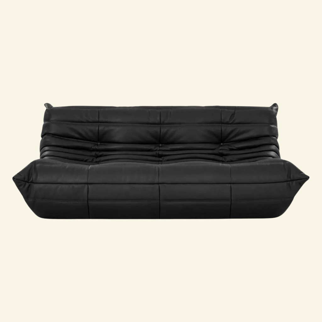 Black 3-seater togo sofa dupe on a beige background