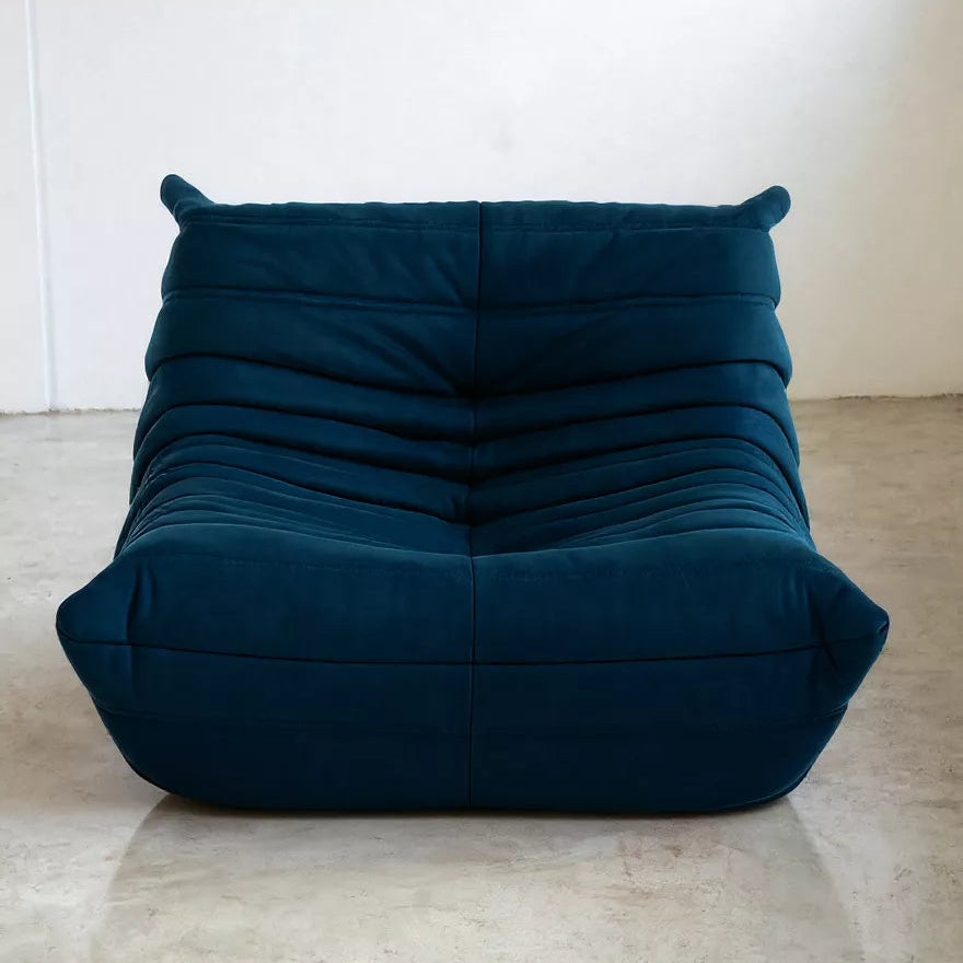 Handmade caterpillar sofa chair as dupe in dark blue– plush high-density sponge filling for ergonomic comfort