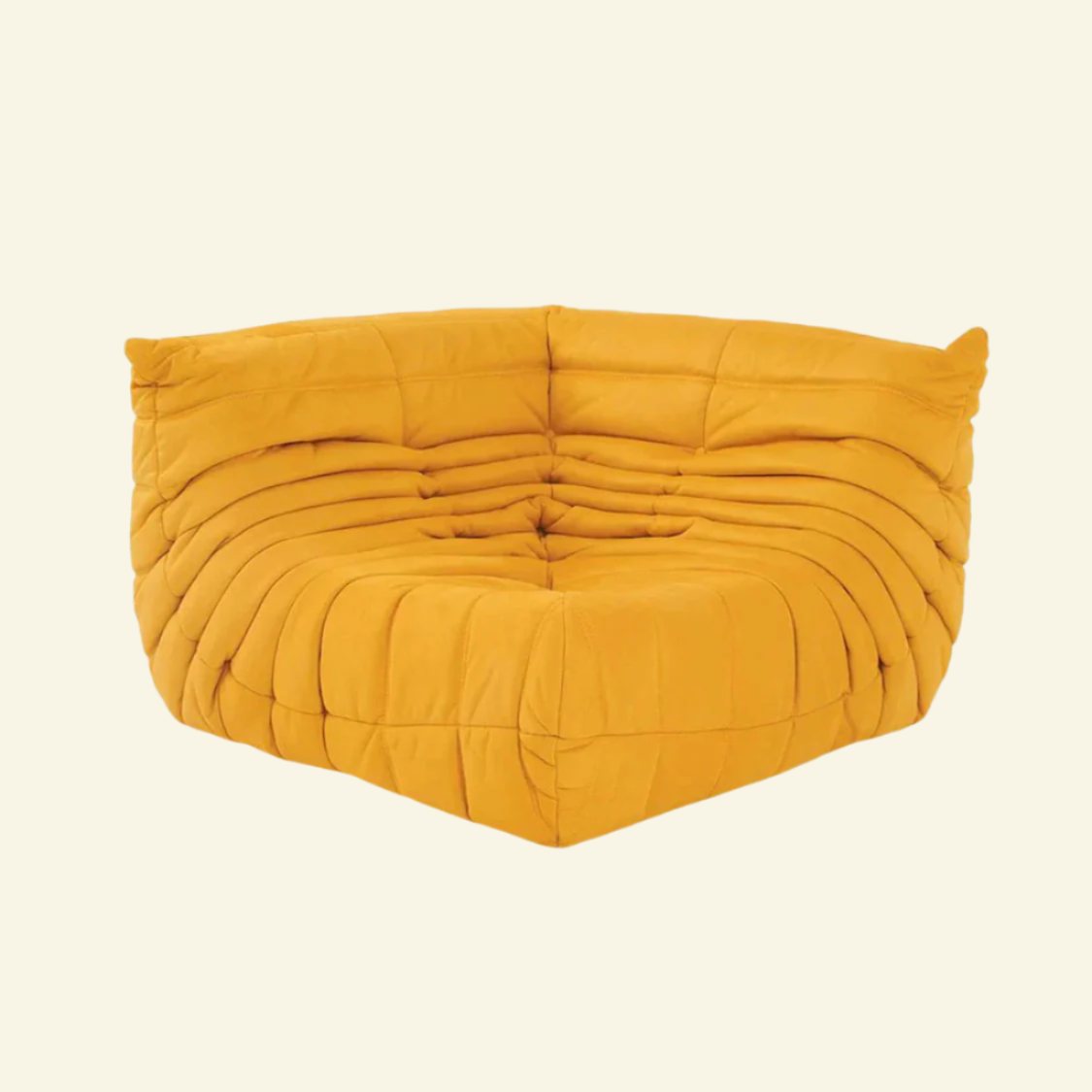 Ultra-comfortable yellow Togo-inspired corner sofa chair with soft suede-like velvet – bold yet soothing furniture for creative homes