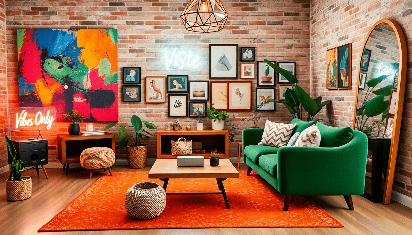 Funky and vibrant home decor and homeware in a funky living room.