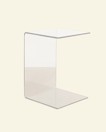 C-shaped transparent end table for living room