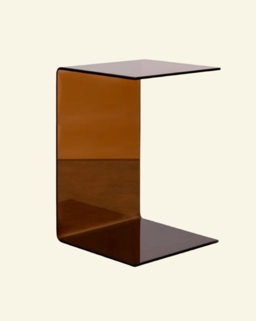 C-Shaped Acrylic Side Table in amber – bold modern side table for stylish interiors.