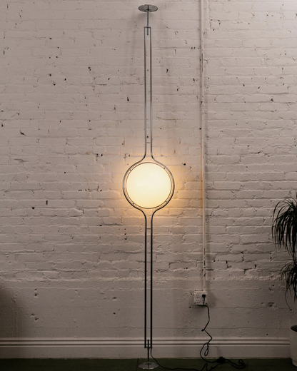 Floor to Ceiling Ball Globe Lamp Retro Lamp adjustable hight, glowing orange light by vibehaus