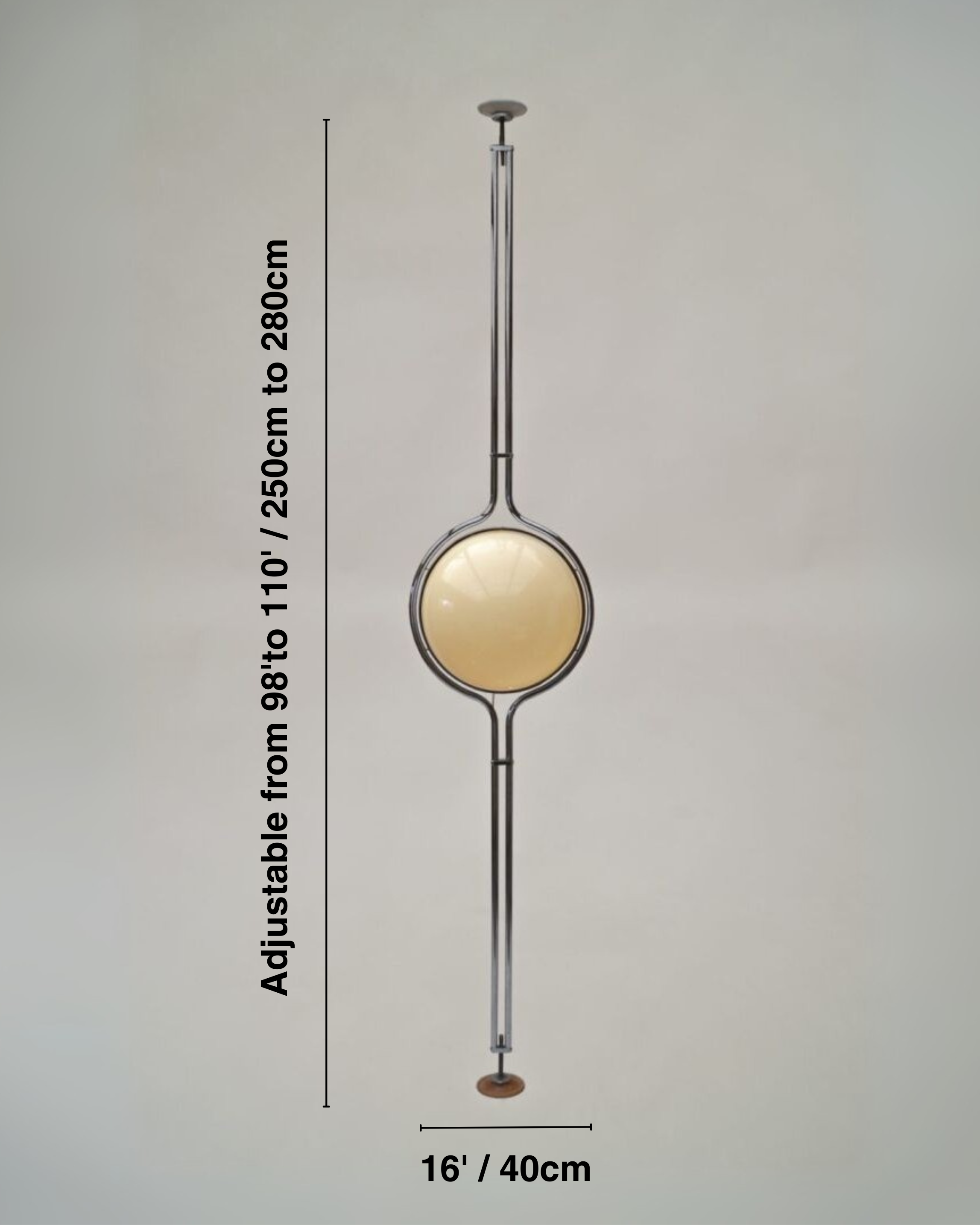 Floor to Ceiling Ball Globe Lamp Retro Lamp by vibehaus with adjustable height measurement on a gray background